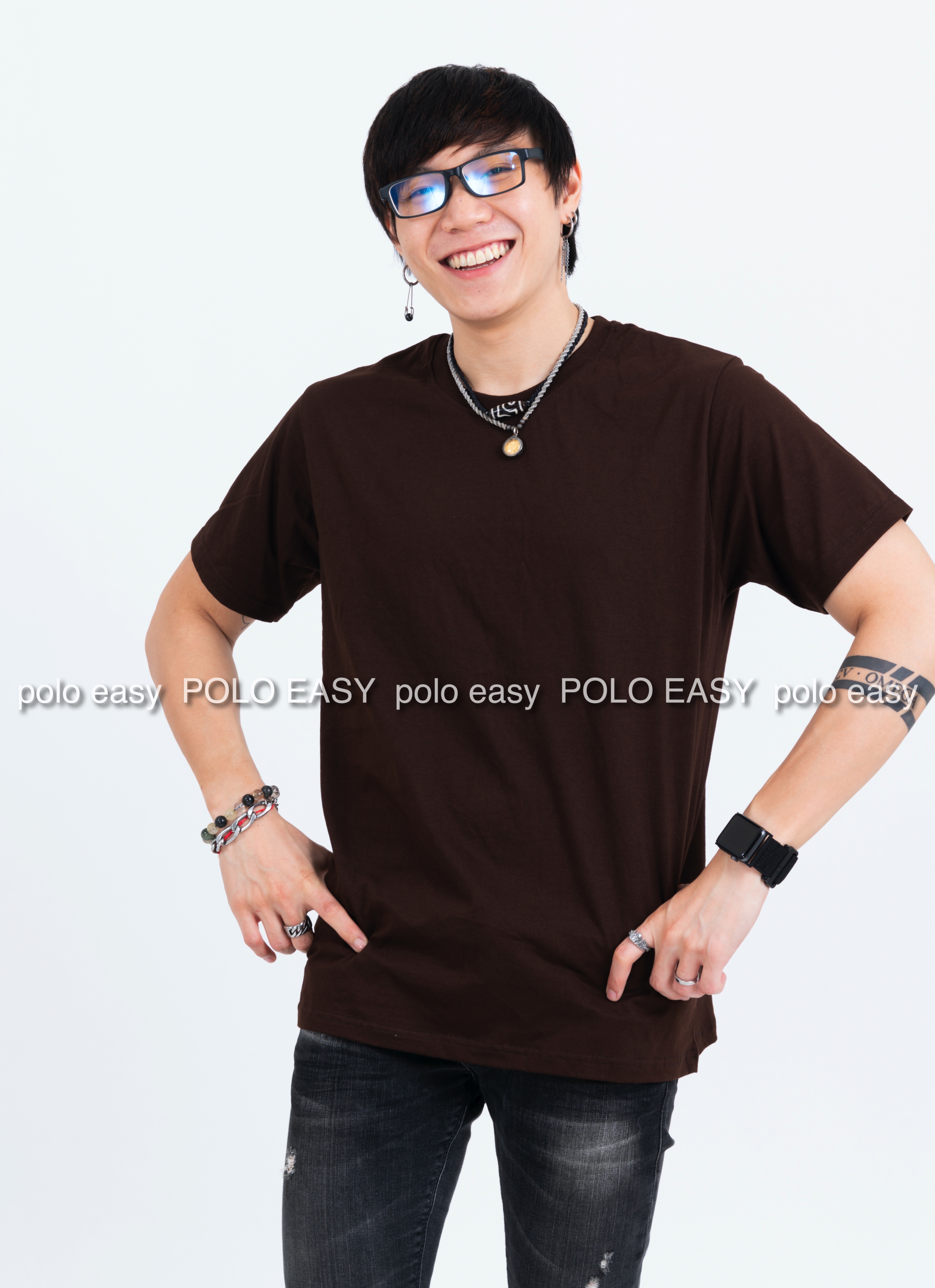 4XL เสื้อยืด สีน้ำตาล คอกลม แขนสั้น Size 4XL