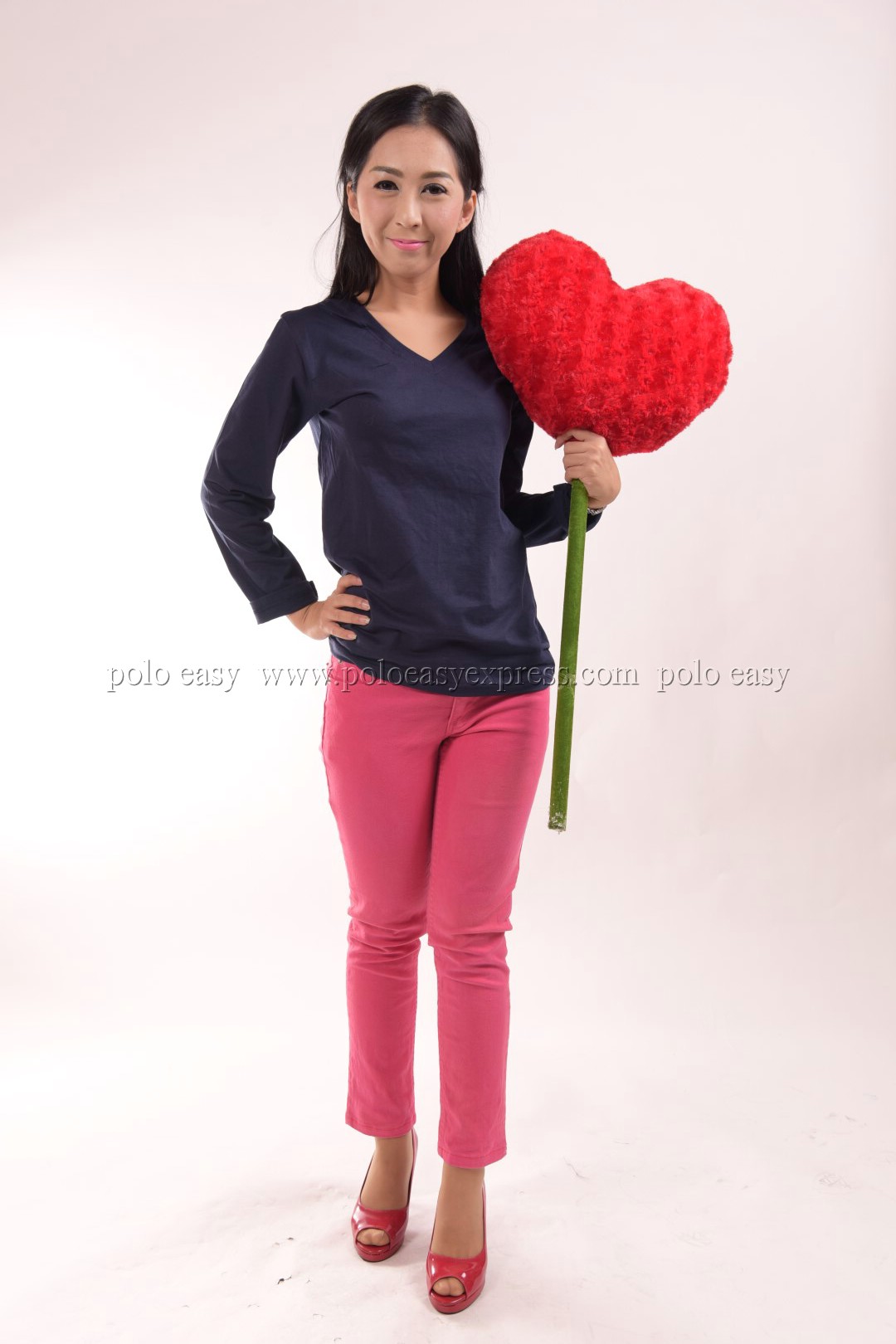 เสื้อยืด สีกรมท่า คอวี แขนยาว Size 2XL