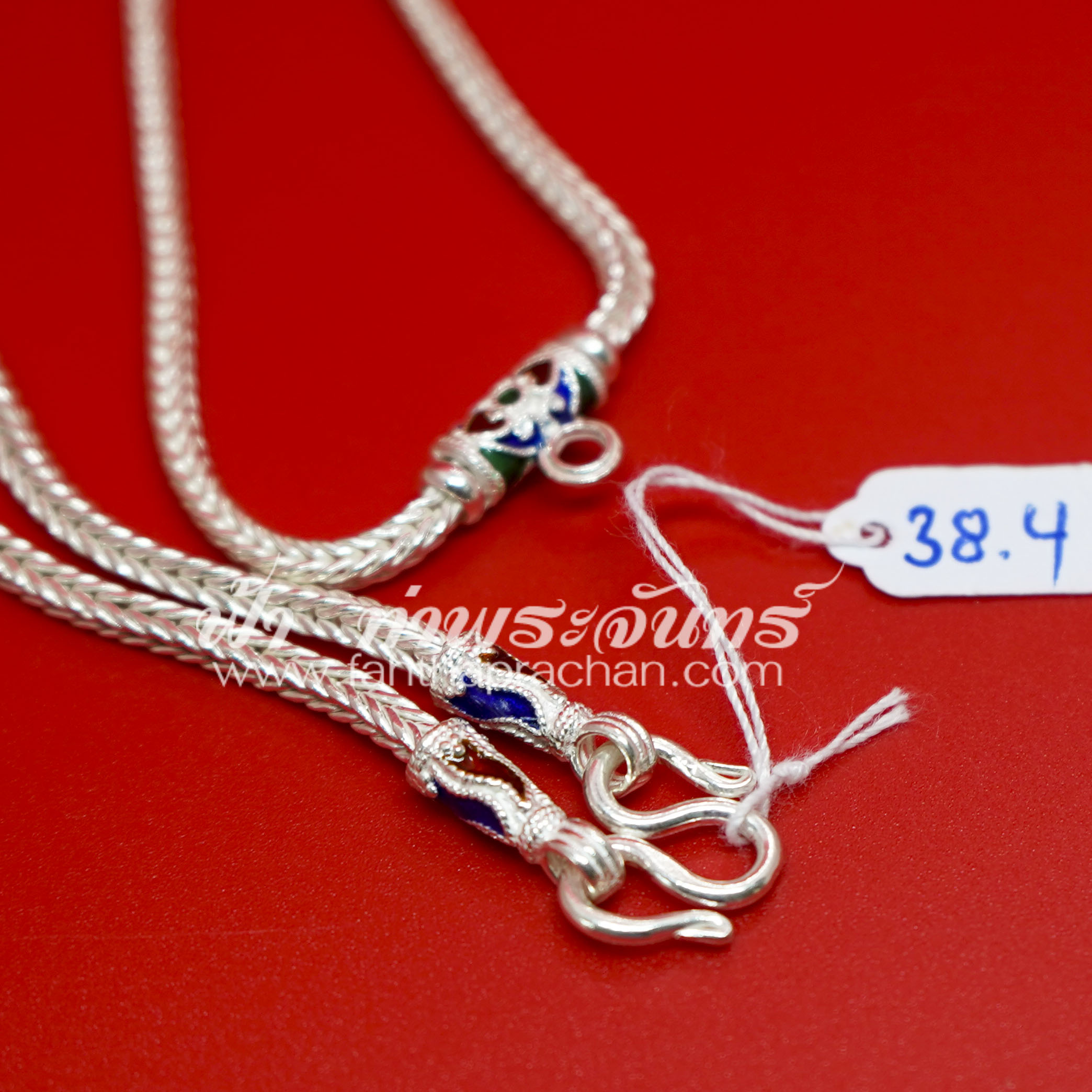 สร้อยคอเงินแท้ 92.5 ลายสี่เสา หัวจรวด ลงยา มีห่วงหลัง