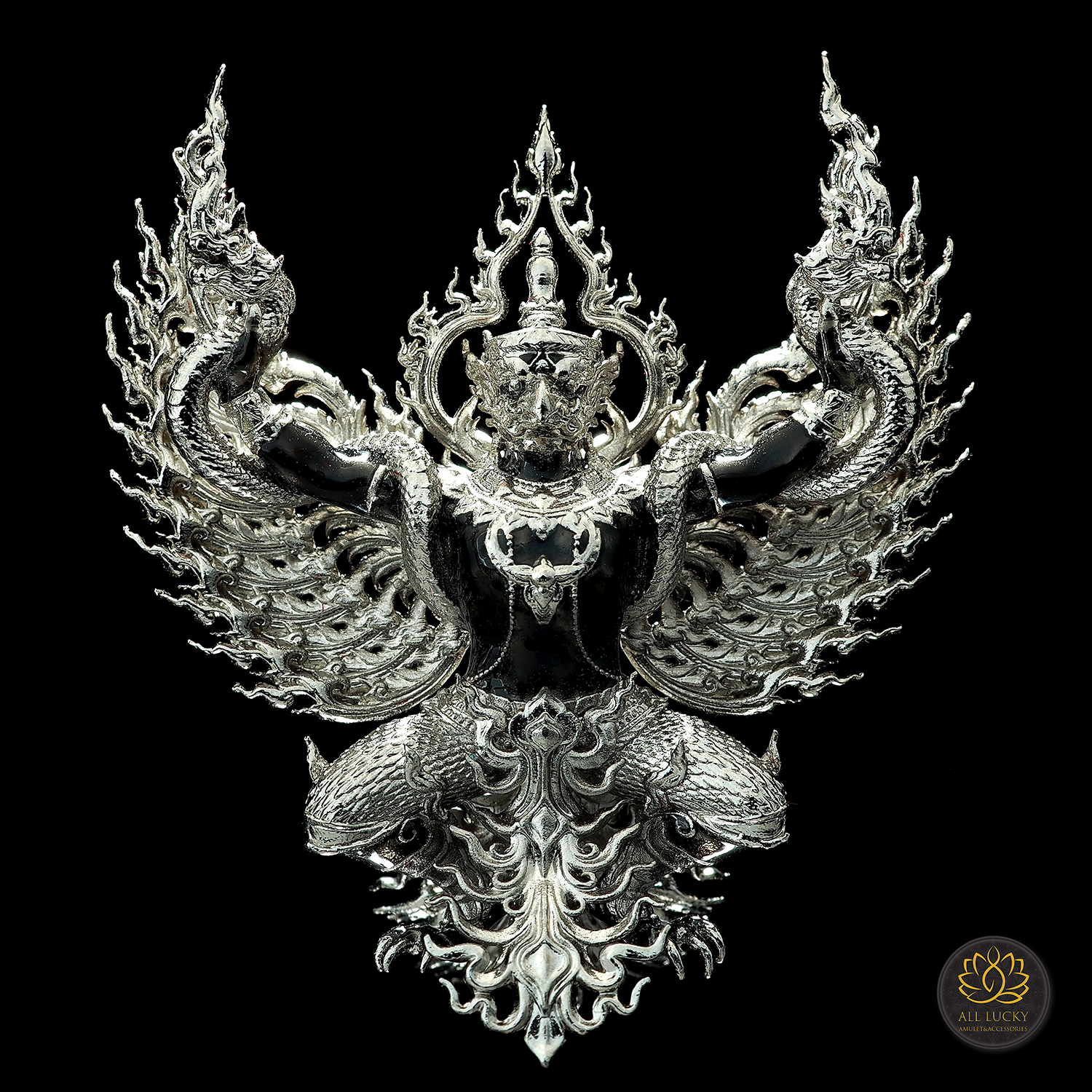 พญาสุบรรณพัฒน์ศรีคเนศ ๑๐๐ ปี ลาภ ยศ บารมี วัดห้วยด้วน เนื้อบรอนซ์ชุบโรเดี่ยมลงยาดำ