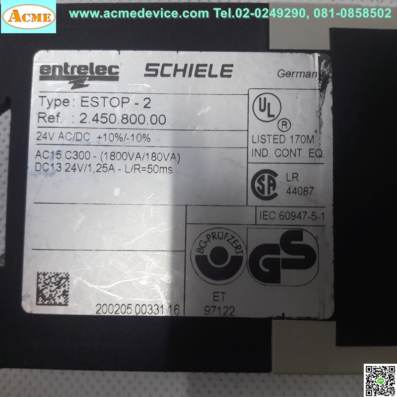 Safety Relay entrelec Schiele รุ่น ESTOP-2, 24VAC/DC