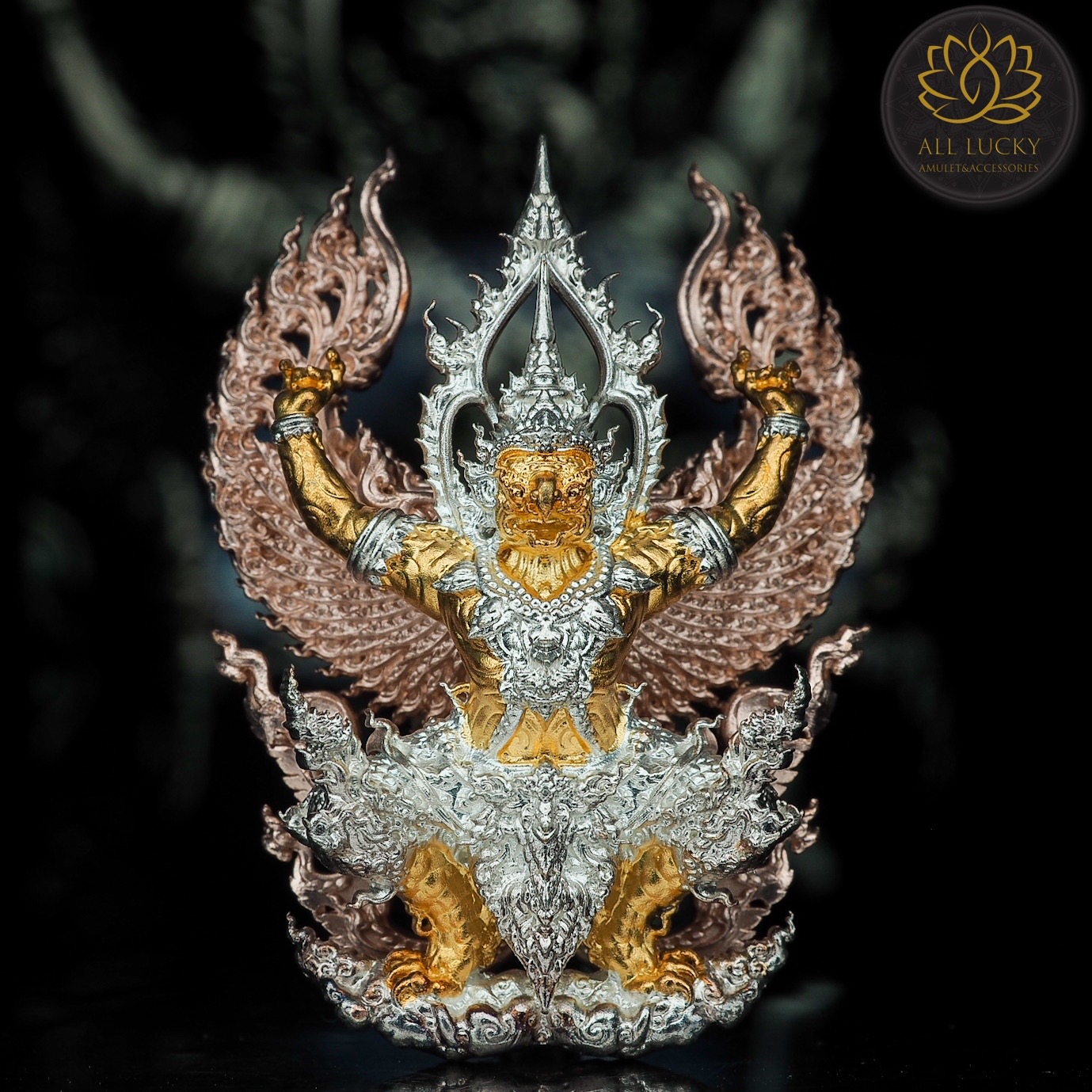 พญาครุฑ รุ่น ทวียศ มหาลาภ แคล้วคลาด ชนะมาร วัดอรัญญิการาม(โนนหมากนุ่น) สระแก้ว เนื้อ บรอนซ์ 3 กษัตริย์. เลข 128