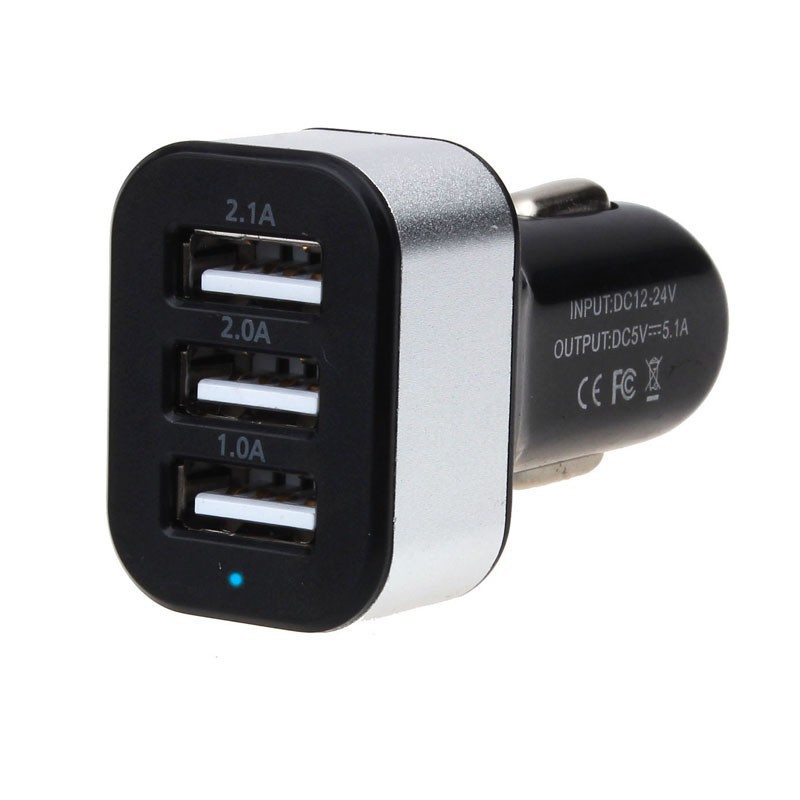 ที่ชาร์จมือถือในรถ 3-Port USB Car Charger (สีดำ-เงิน)