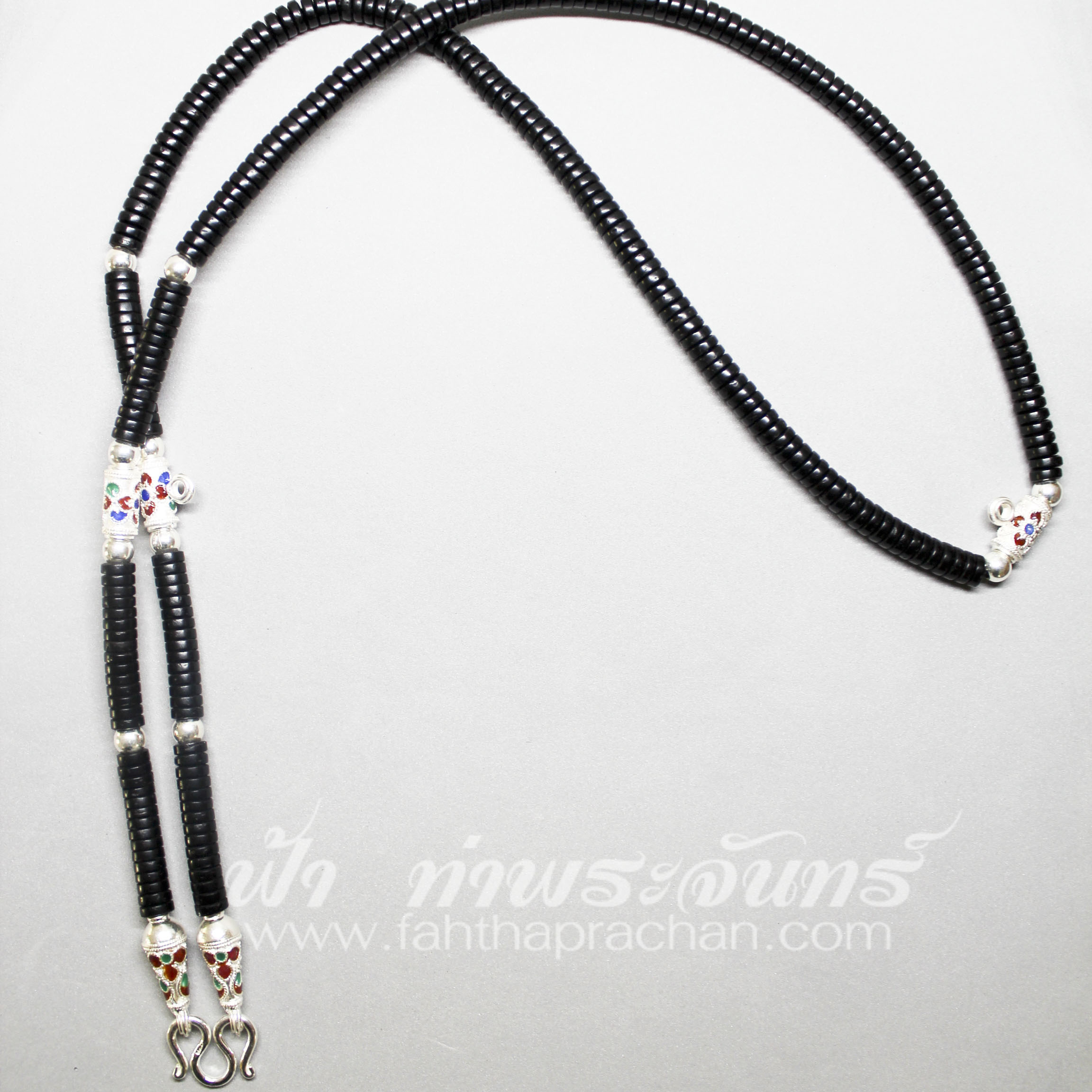 สร้อยกะลา เงินแท้ ลงยา พร้อมห่วงหน้าหลัง แขวนพระได้ 4 องค์