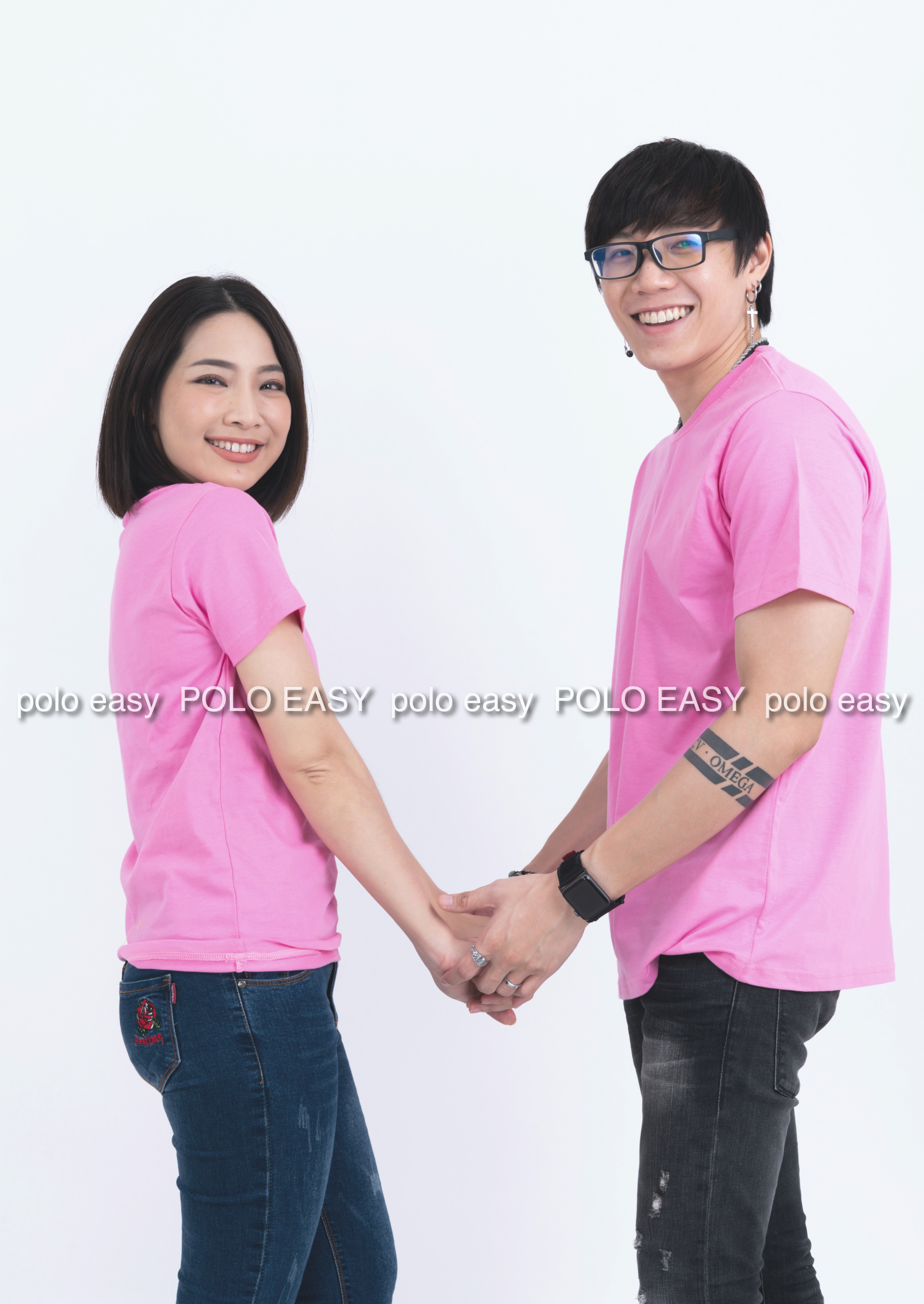 3XL เสื้อยืด สีชมพูอ่อน คอกลม แขนสั้น Size 3XL