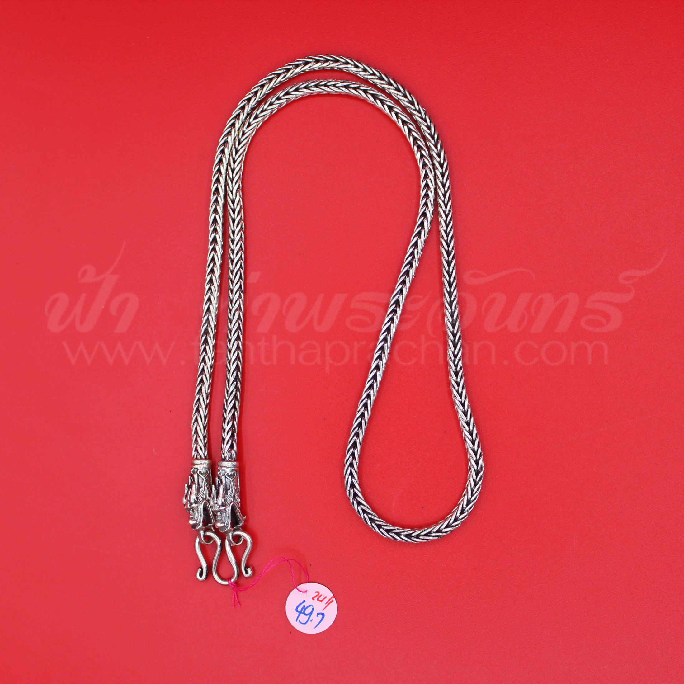สร้อยคอเงินแท้ 92.5 ลายสี่เสา หัวมังกร รมดำ