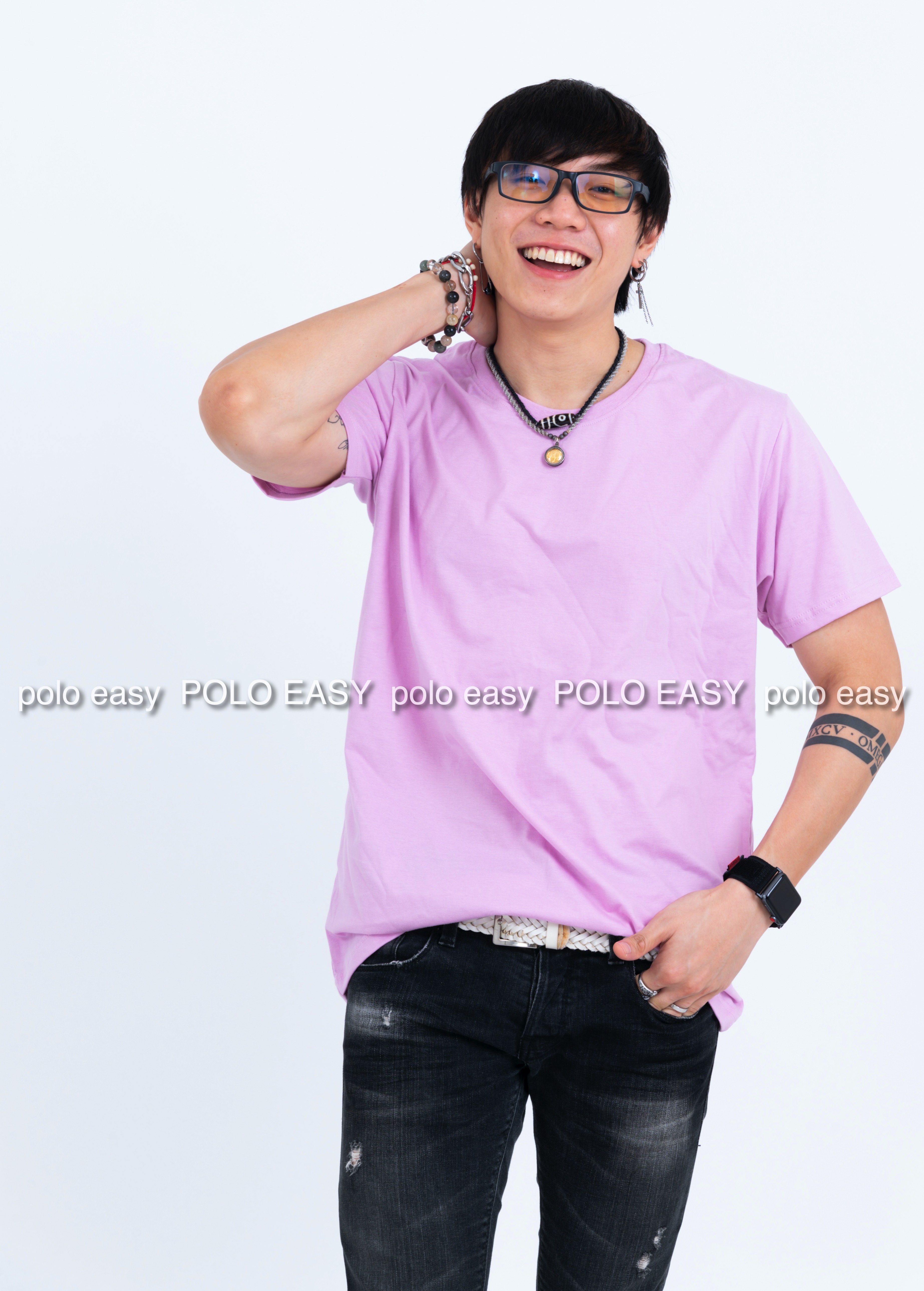 XL เสื้อยืด สีม่วงพาสเทล คอกลม แขนสั้น Size XL