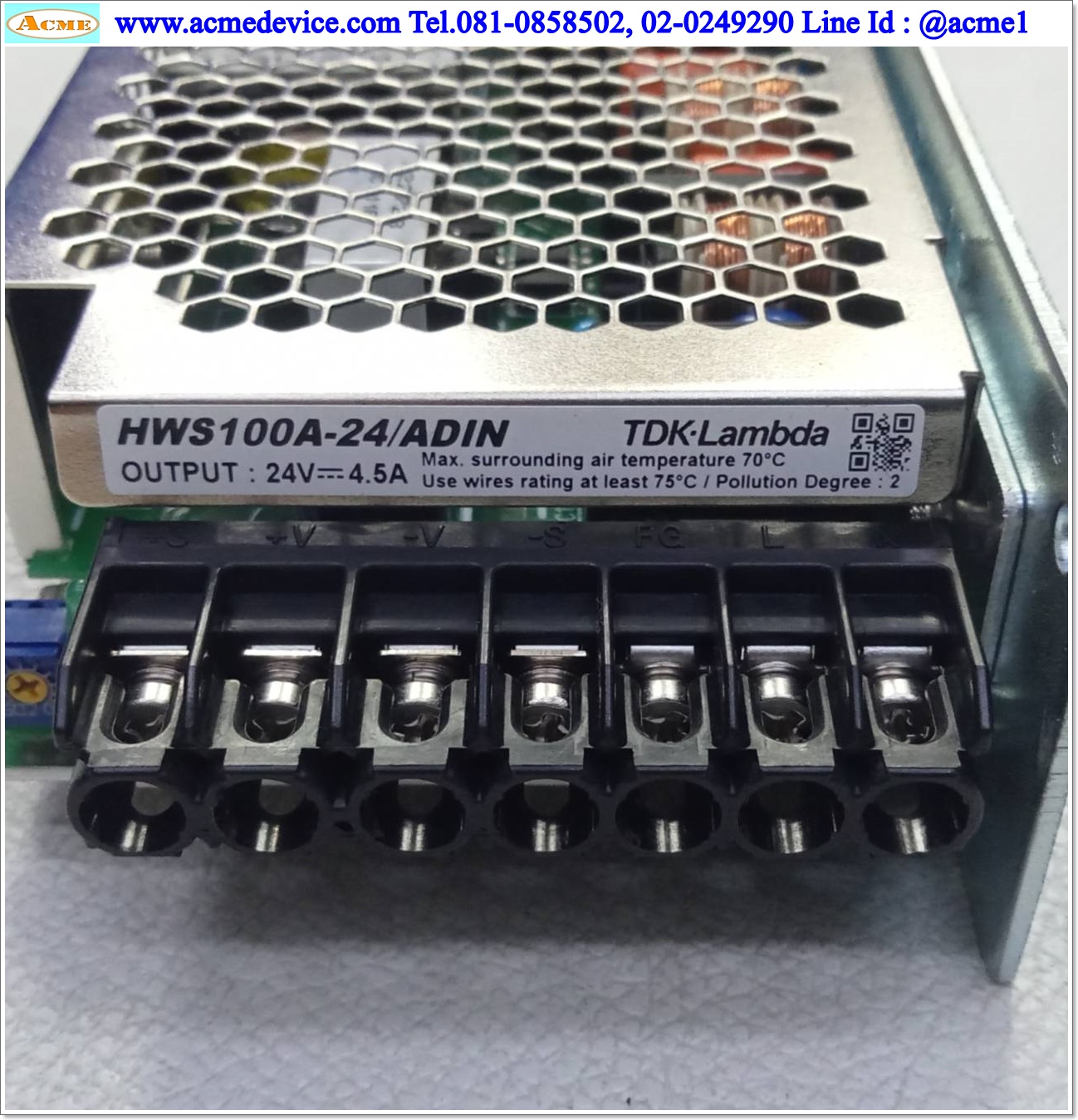 Power Supply TDK รุ่น HWS100A-24/ADIN, Output 24V, 4.5A, 108W