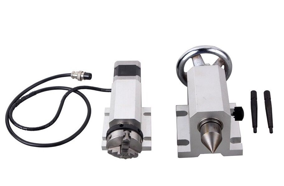 แกน A มินิ CNC แบบ L หัวจับ 50 mm type 4th-Axis Router Rotational Rotary A-Axis +Tailstock Engraving