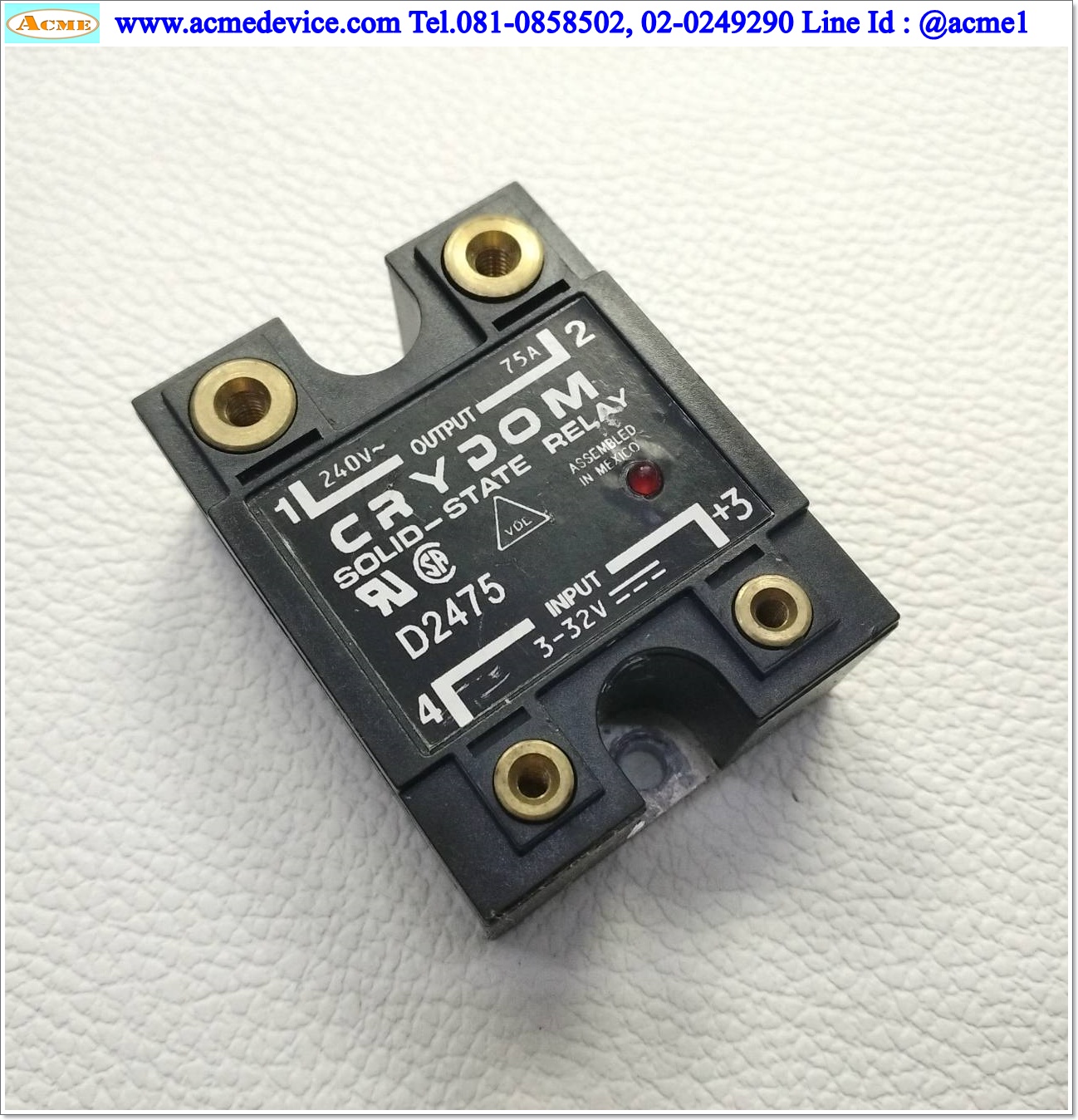 Solid State Crydom รุ่น D2475, Input 3 to 32 Vdc, Output 240 Vac, 75A