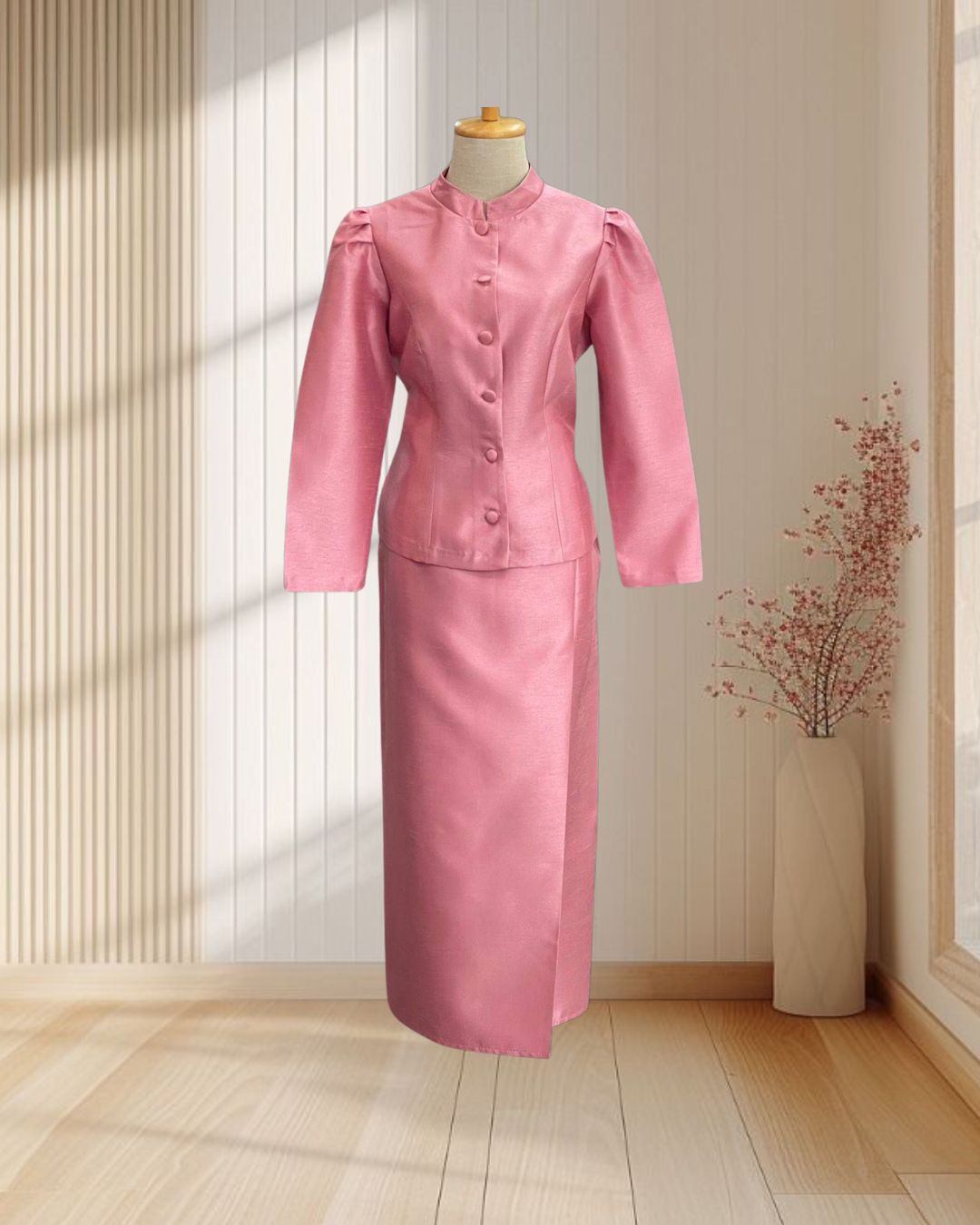 ชุดไทยจิตรลดา สีชมพู ผ้าไหม ไซส์ L