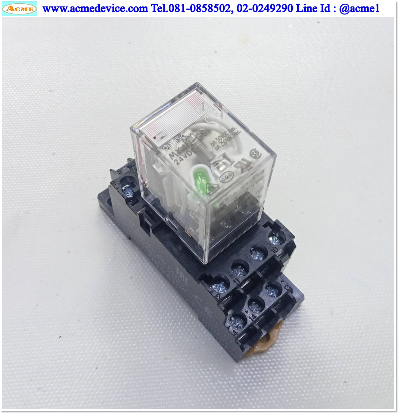 Relay Omron รุ่น MY4N-GS, Coil 24VDC + Socket (LED กลับขั้วได้)