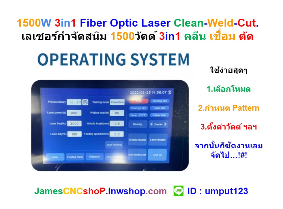 1500W 3in1 Fiber Optic Laser Clean-Weld-Cut. เลเซอร์กำจัดสนิม 1500วัตต์ 3in1 คลีน เชื่อม ตัด