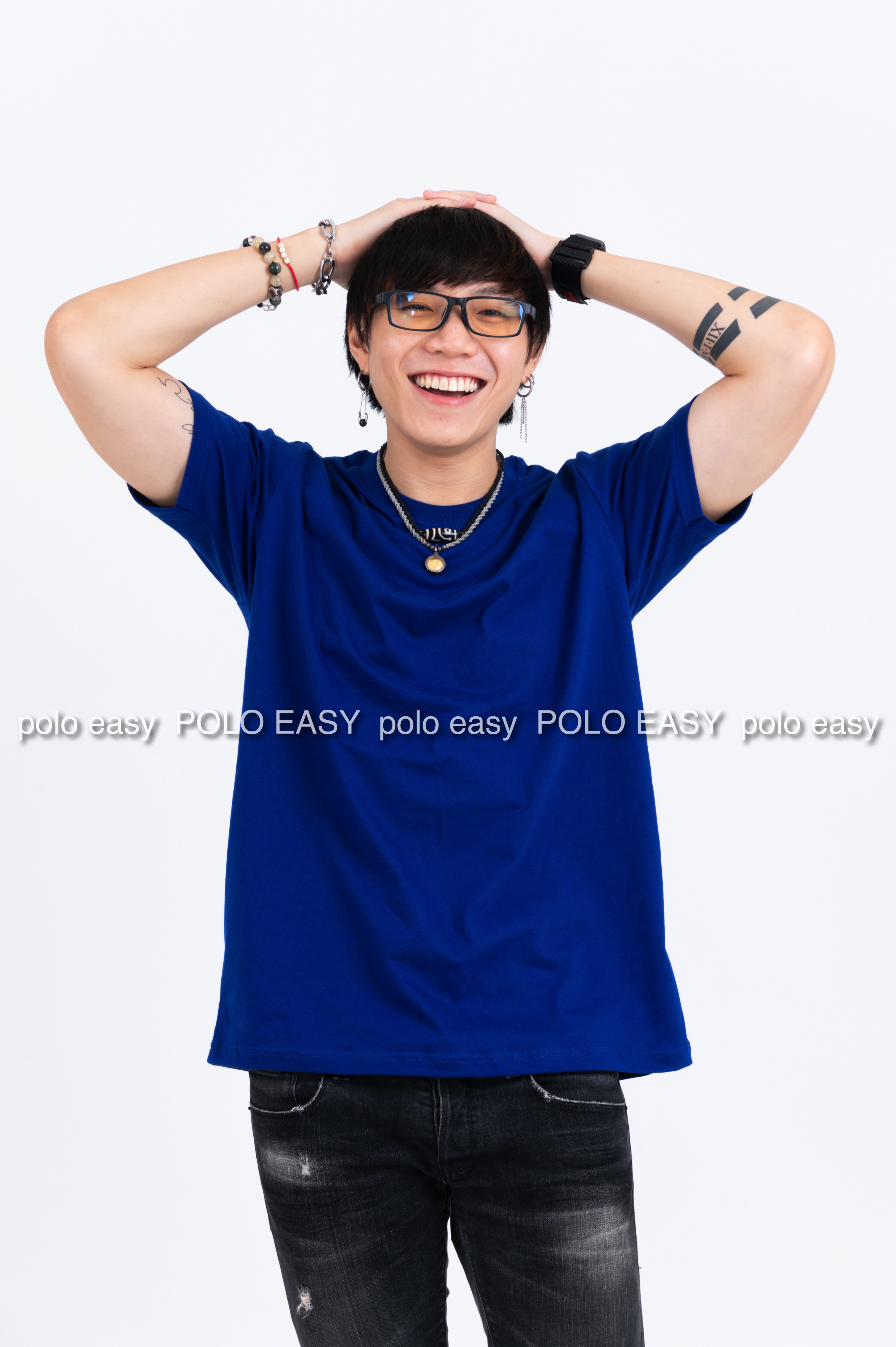 XL เสื้อยืด สีน้ำเงิน คอกลม แขนสั้น Size XL