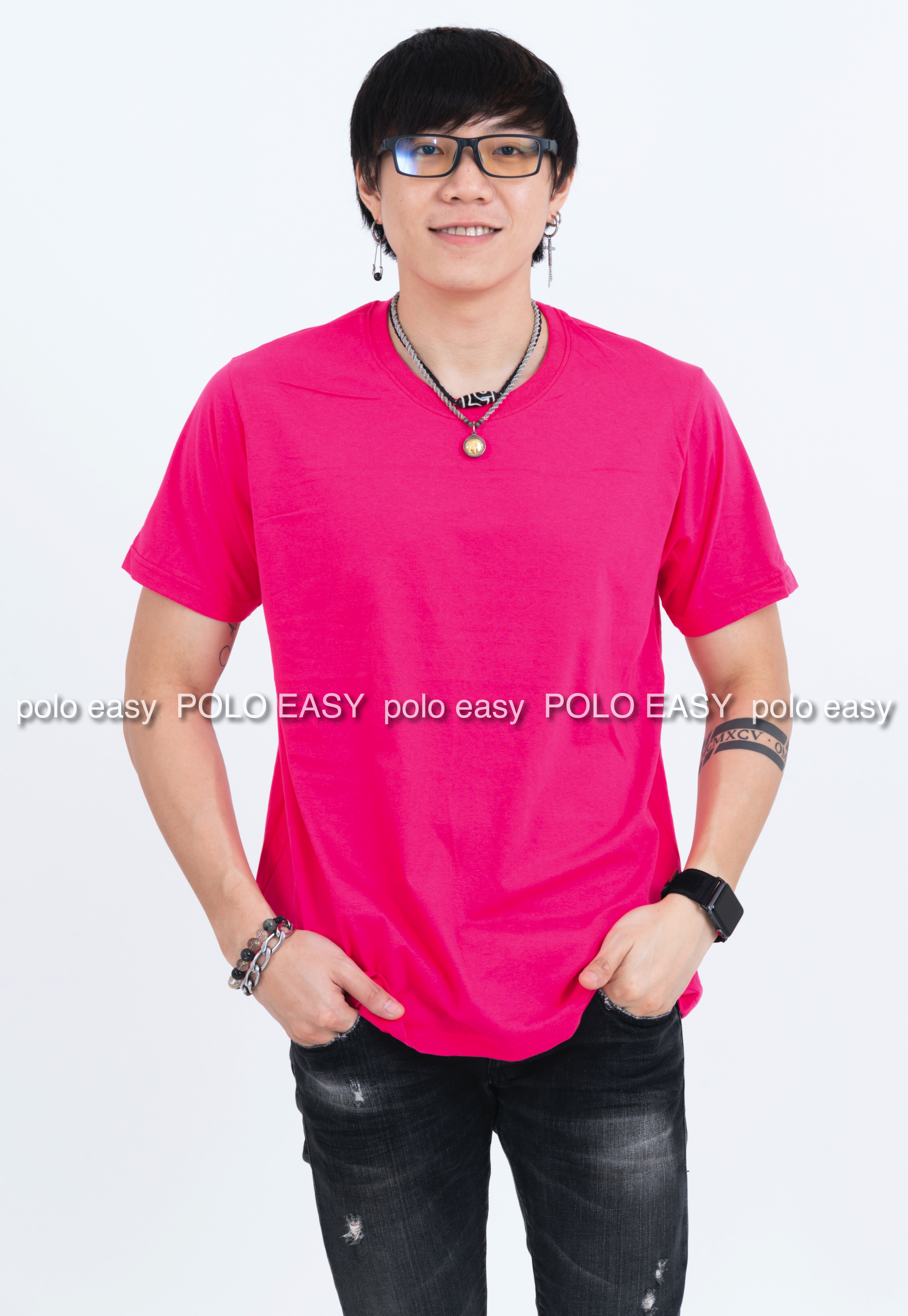 4XL เสื้อยืด สีชมพู Pinky คอกลม แขนสั้น Size 4XL