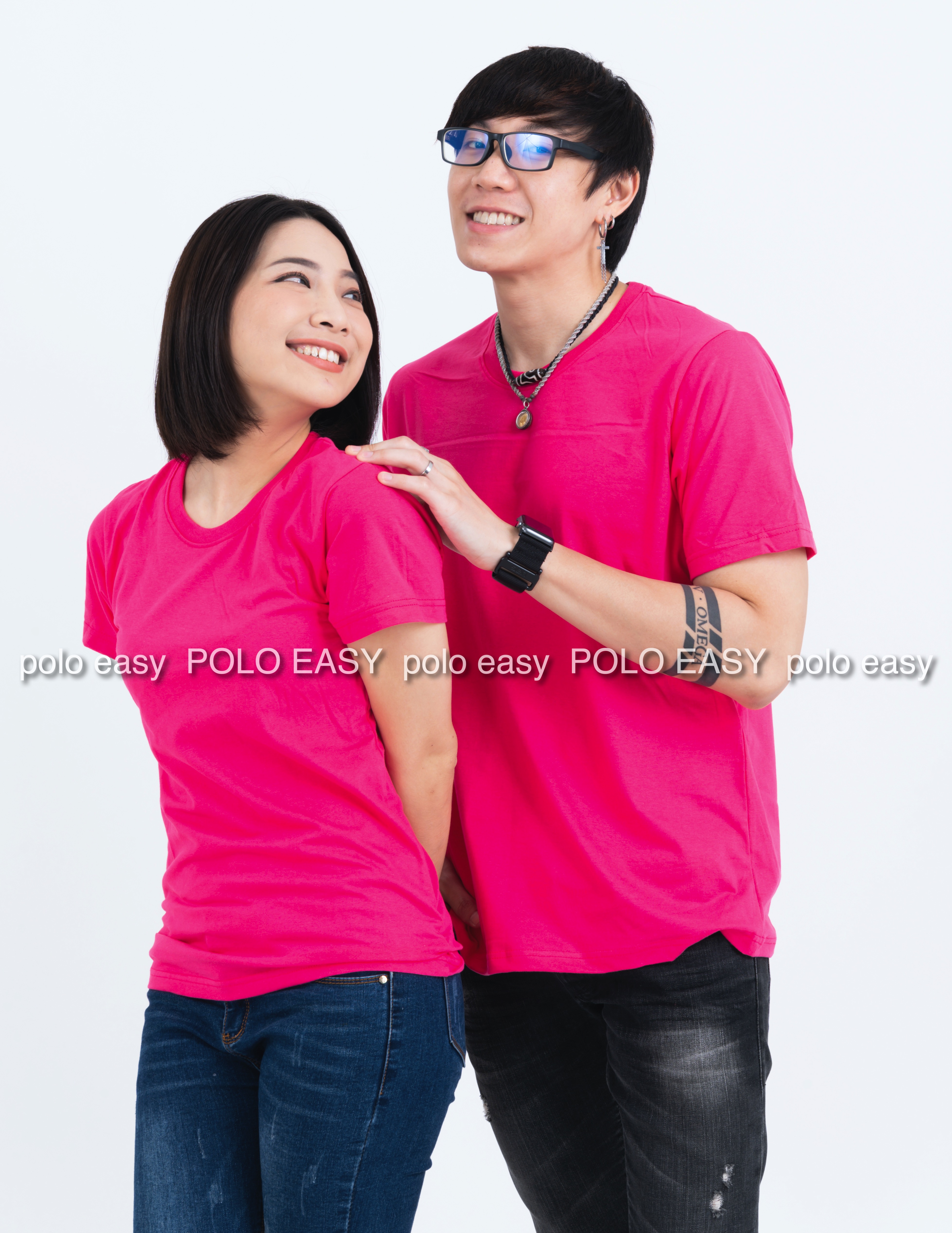 4XL เสื้อยืด สีชมพู Pinky คอกลม แขนสั้น Size 4XL