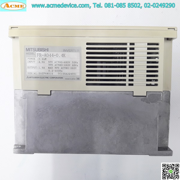 Inverter Mitsubishi รุ่น FR-A044-0.4K, 3PH, 380V, 0.4kW