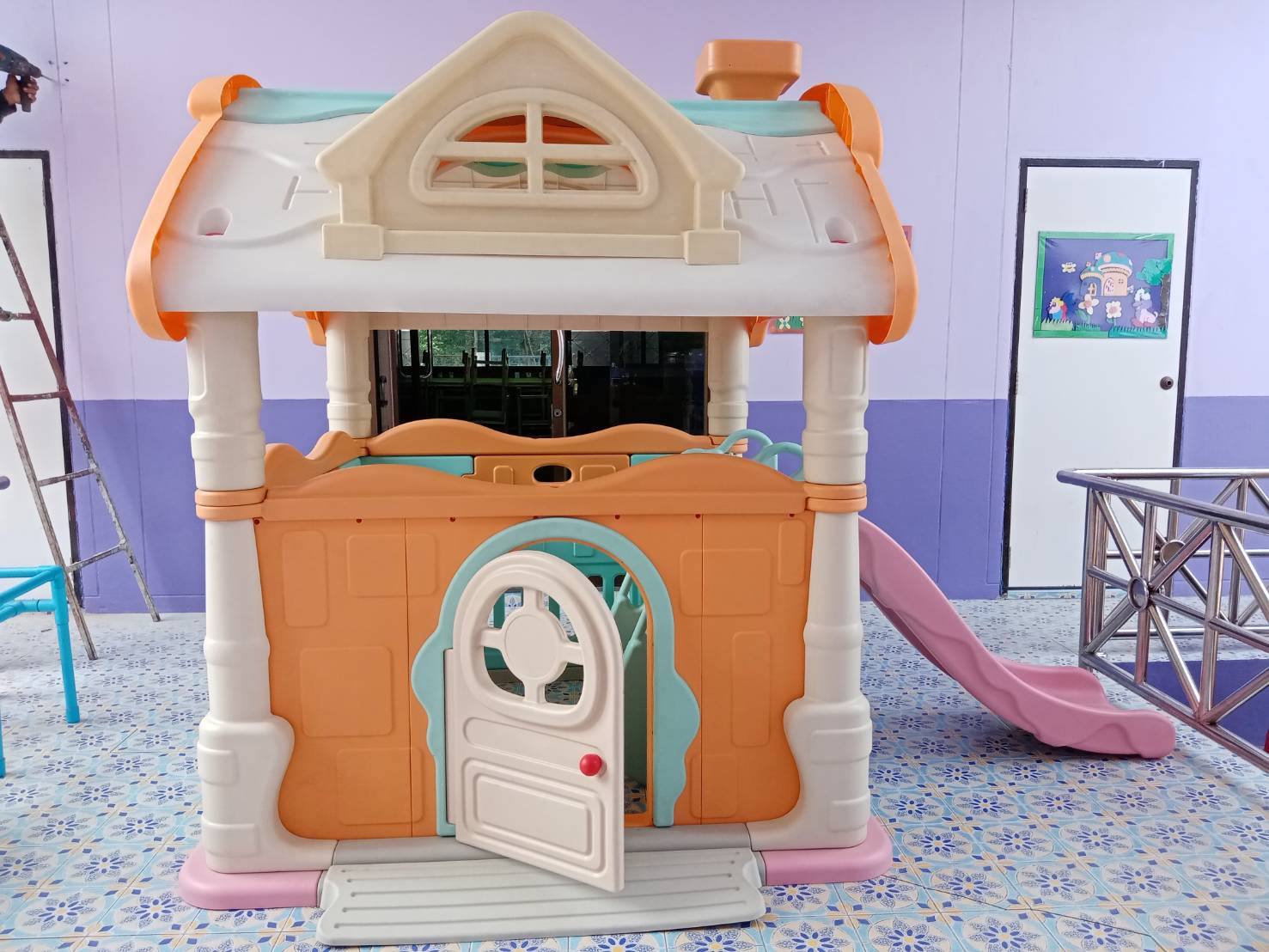 บ้านพาสเทลกระดานลื่น บ้านของเล่นเสริมพัฒนาการเด็ก