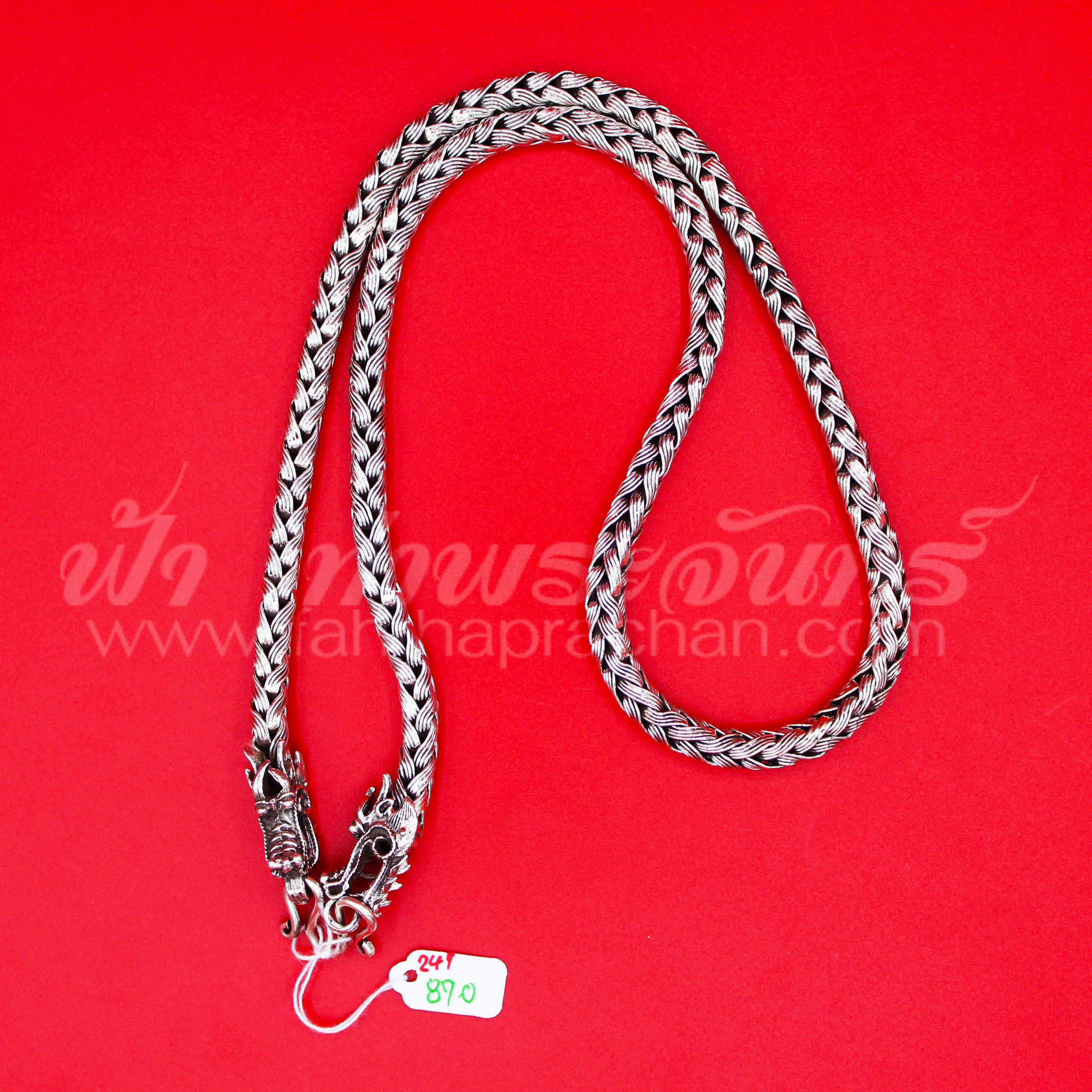 สร้อยคอเงินแท้ 92.5 ลายเปีย หัวมังกร รมดำ