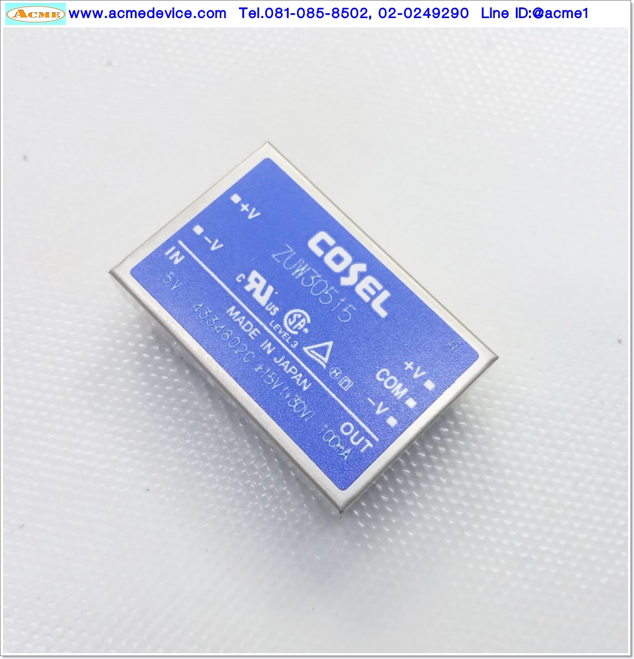 Converter Cosel รุ่น ZUW30515, Input 5 Vdc, Output -15V 0.1A, +15V 0.1A, 3W