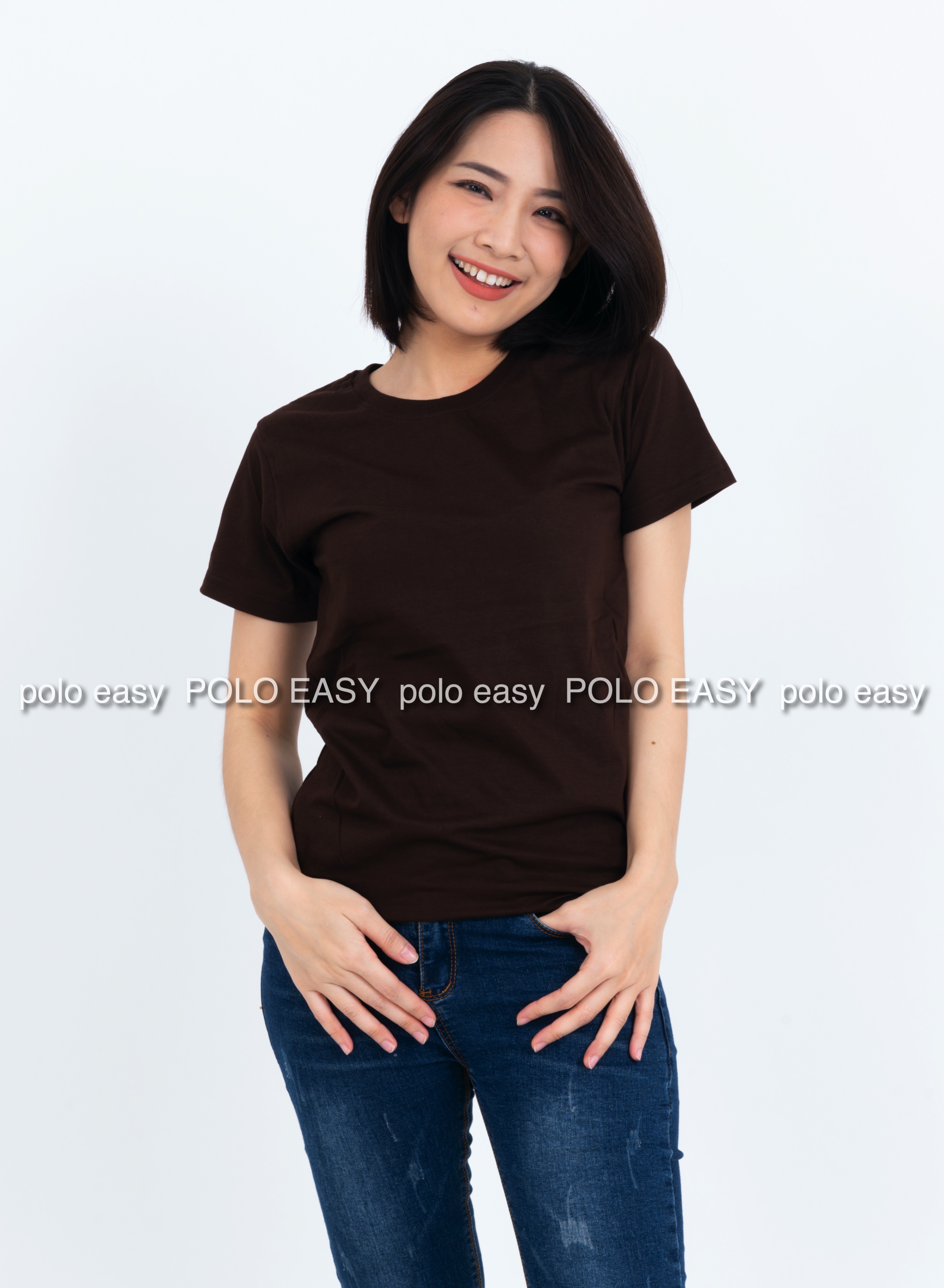 L เสื้อยืด สีน้ำตาล คอกลม แขนสั้น Size L