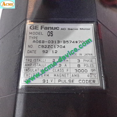 Servo Motor Fanuc รุ่น A06B-0313-B574#7008, Model OS, 2.9 Nm., 91V, 4.2A