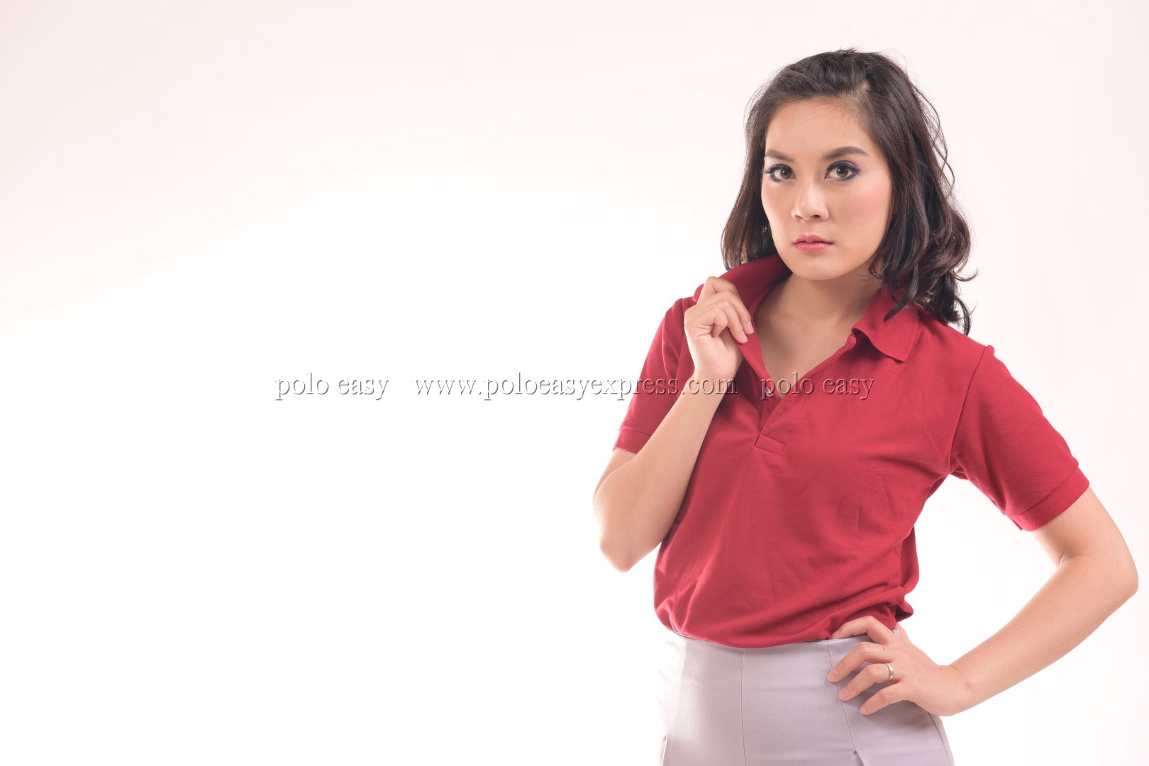 เสื้อโปโล สีเลือดหมู TK Premium แขนสั้น ทรงเว้า (หญิง) Size XL