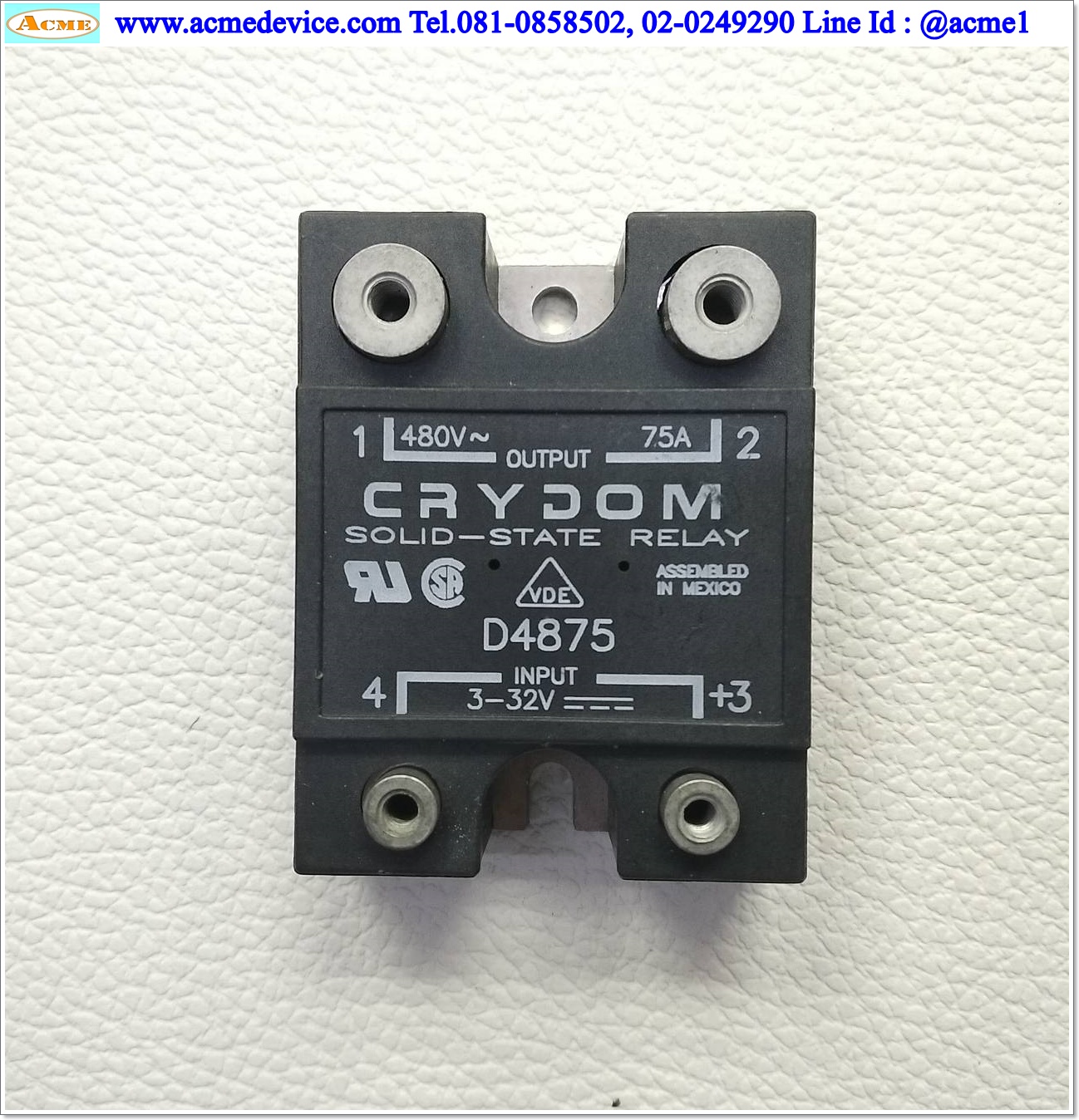 Solid State Crydom รุ่น D4875, Input 3 to 32 Vdc, Output 480 Vac, 75A