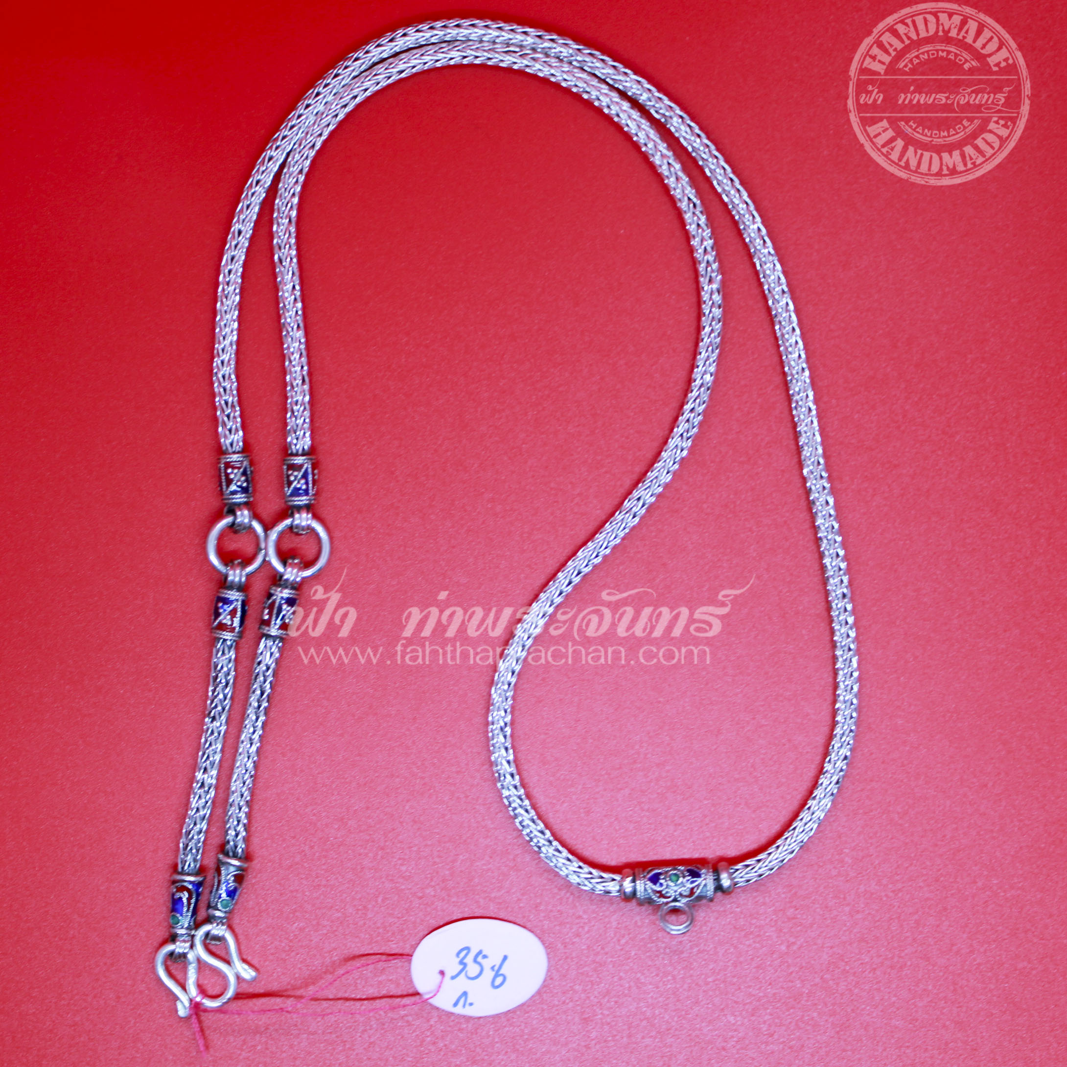 สร้อยคอเงินแท้ 92.5 ลายหัวจรวด ลงยา รมดำ แบบ 3 ห่วง