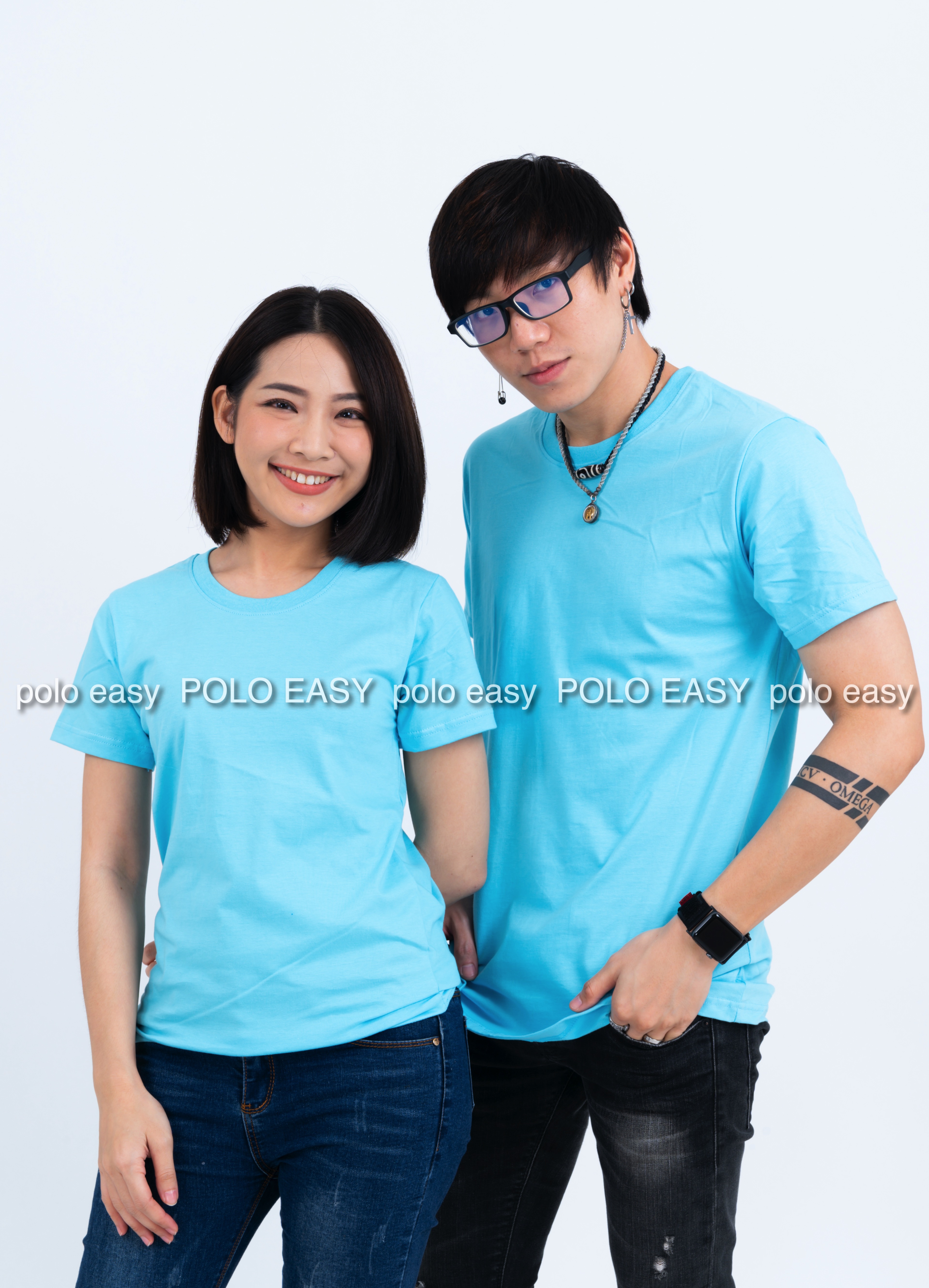 2XL เสื้อยืด สีฟ้าอ่อน คอกลม แขนสั้น Size 2XL
