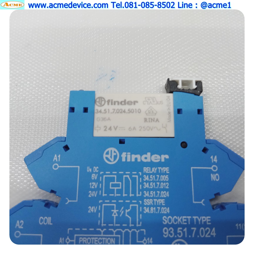 Relay Finder รุ่น 34.51.7.024.5010, Coil 24V DC, Contact 6A & Rocket