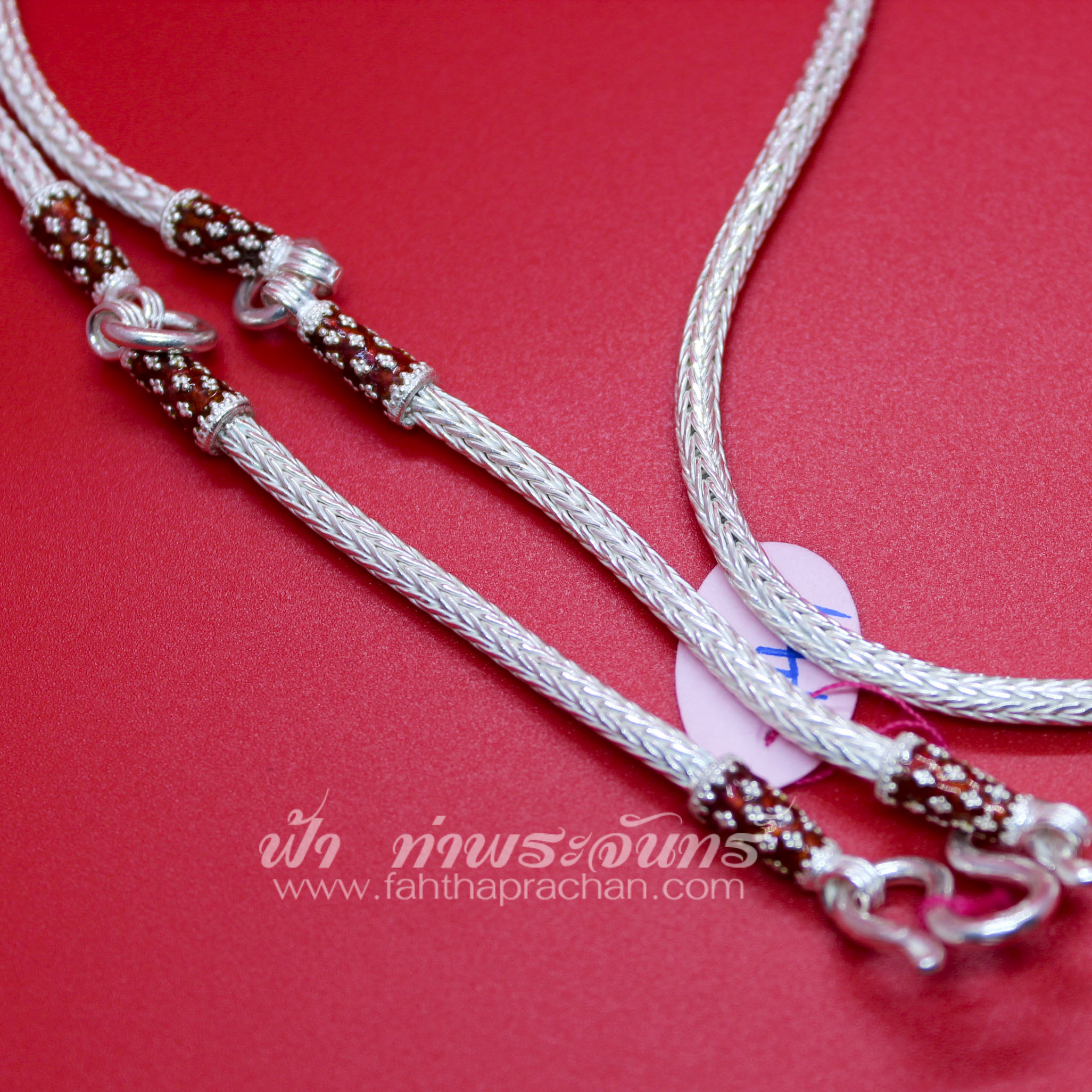 สร้อยคอเงินแท้ 92.5 ลายหกเสา ลงยา