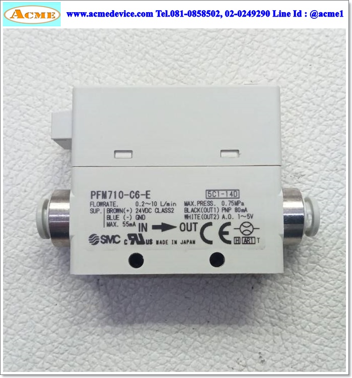 Flow switch SMC รุ่น PFM710-C6-E, 0.2 to 10 L/min, PNP, Analog out 1-5V