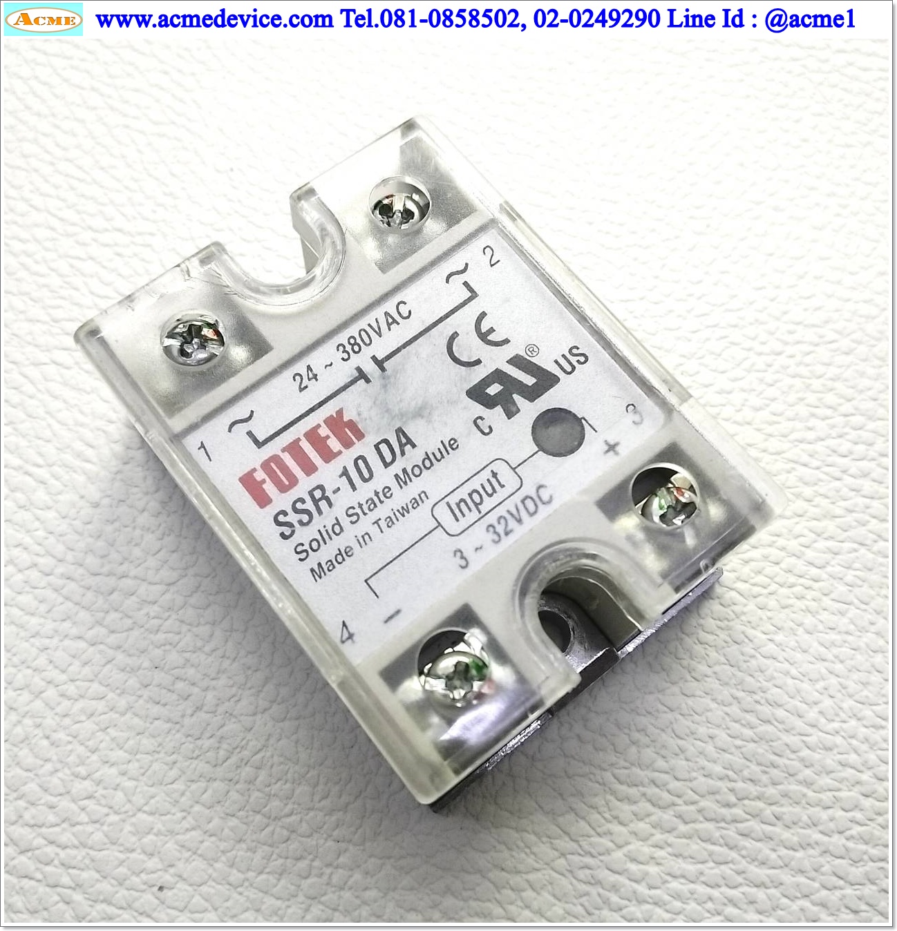 Solid State Fotek รุ่น SSR-10DA, Input 3 to 32 Vdc, Output 24 to 380 Vac, 10A