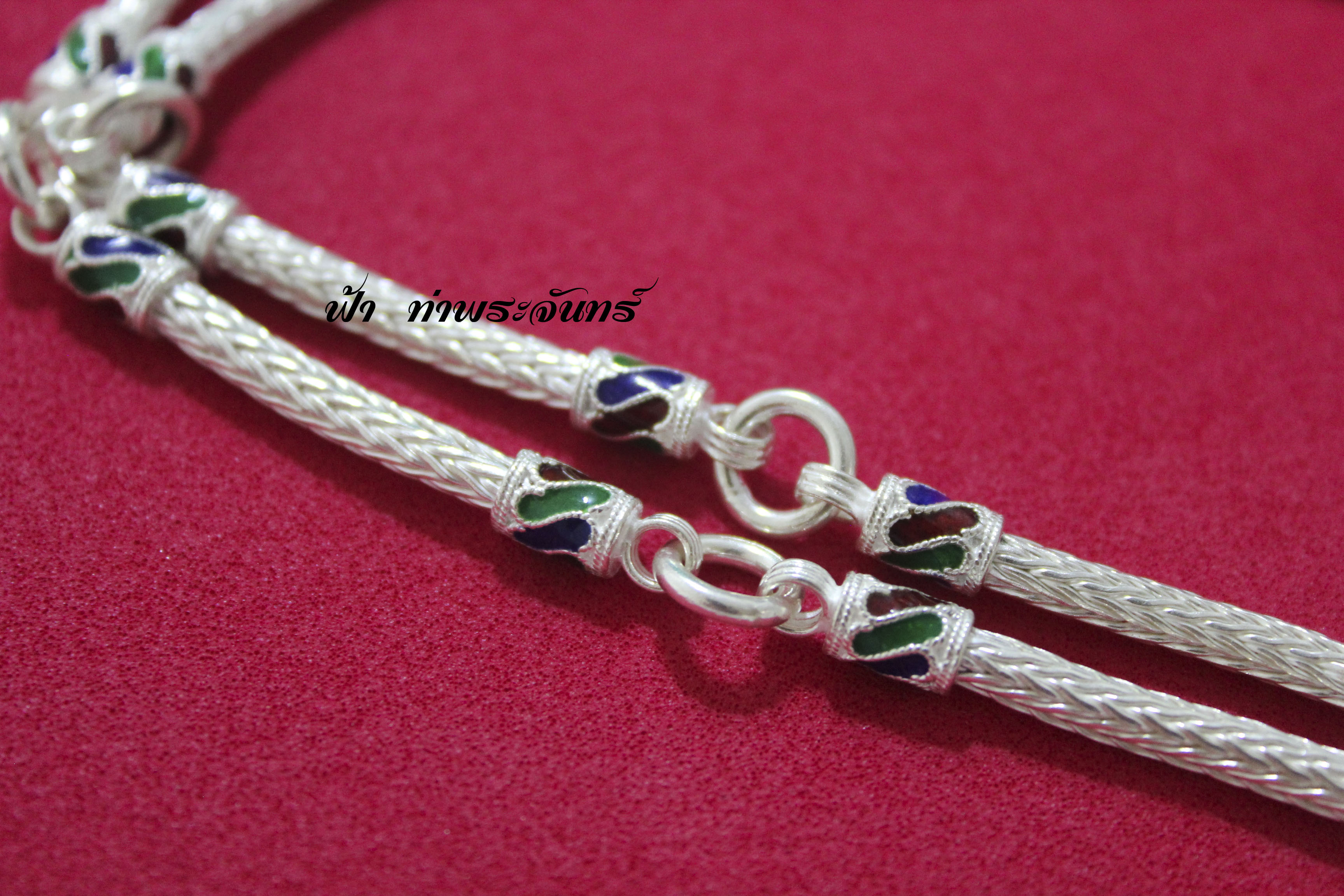 สร้อยคอลายหกเสา หัวมังกร ลงยา ห้าห่วง เงิน