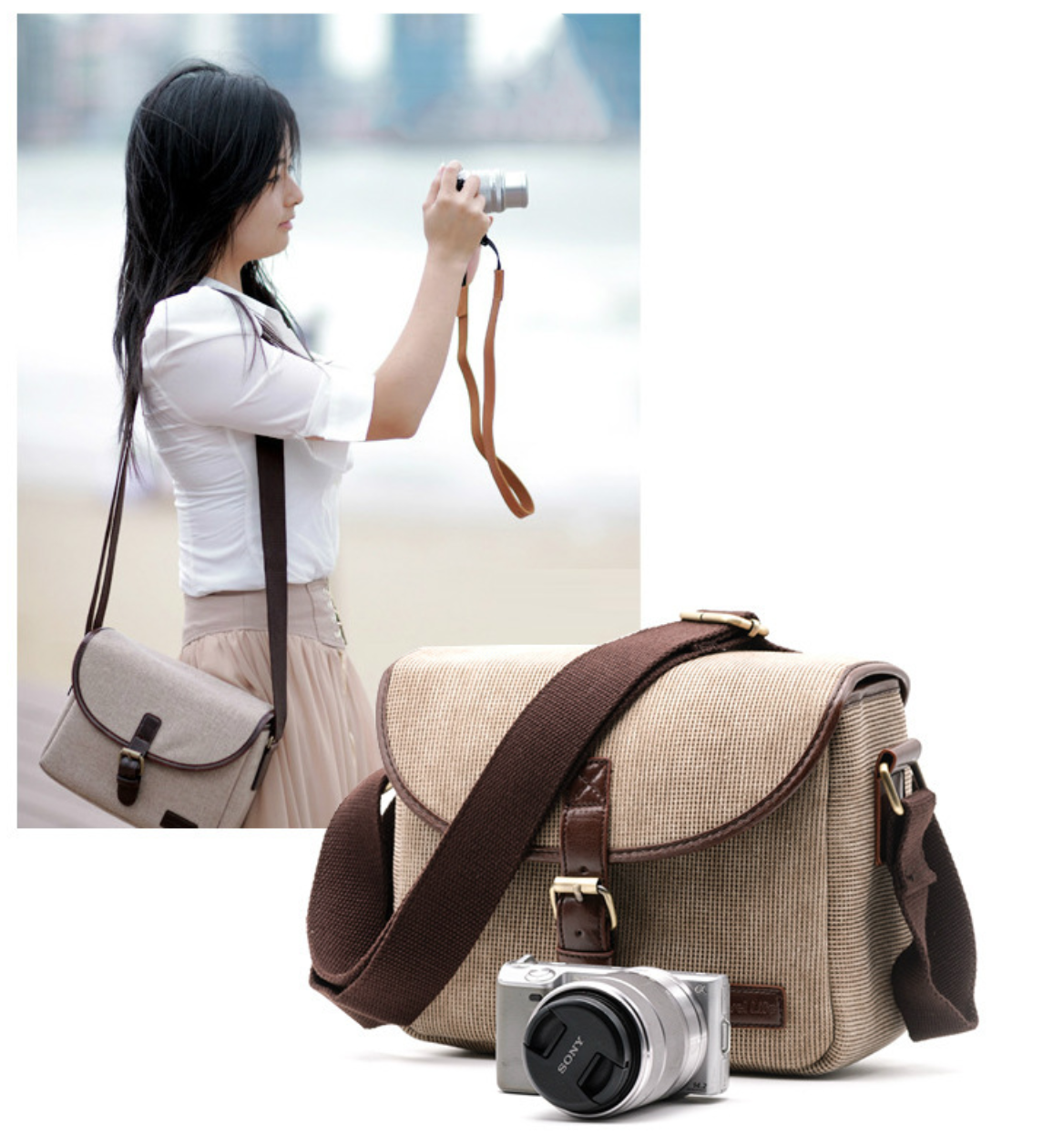 กระเป๋ากล้องยี่ห้อ TRAVEL LIFE ทำจากผ้า สำหรับกล้องDSLR MIRRORLESS