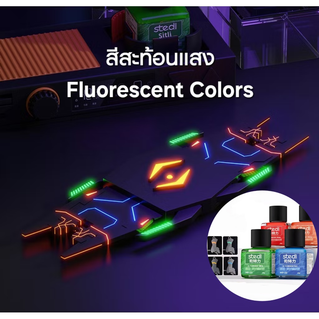 น้ำยาตัดเส้นสูตรน้ำ พาเนลไลน์สูตรน้ำ สะท้อนแสง Water Based Panel Line Accent Color Fluorescent Color ขนาด 40 ml. STEDI เครื่องมือ อุปกรณ์ต่อโมเดล กันดั้ม กันพลา
