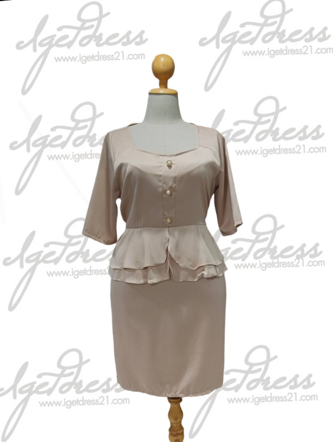 ชุดราตรีคอเหลี่ยมมีแขนแต่งระบายสะโพก5XL