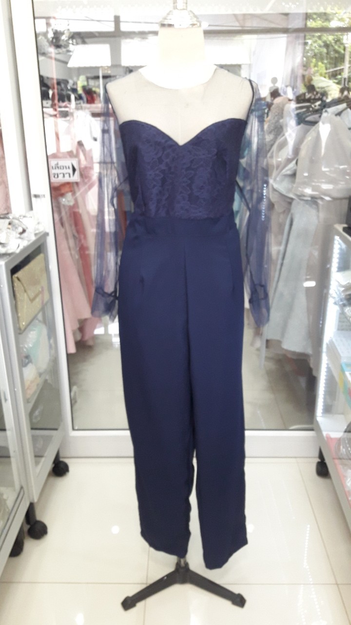 ราตรียาวสีน้ำเงินจั๊มอกซีทรู (XL)(อก40-42เอว34-36สะโพก46)