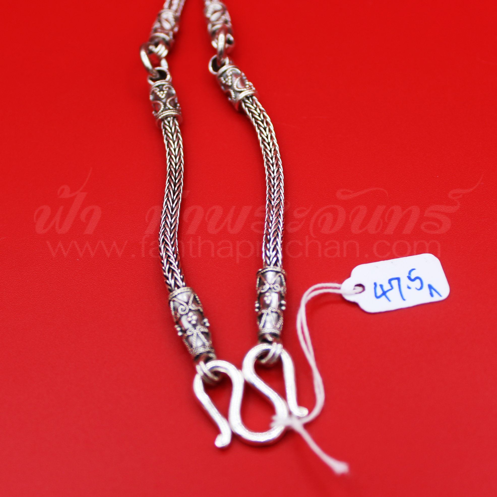 สร้อยคอเงินแท้ 92.5% ลายหกเสา หัวจรวด รมดำ แบบ 3 ห่วง