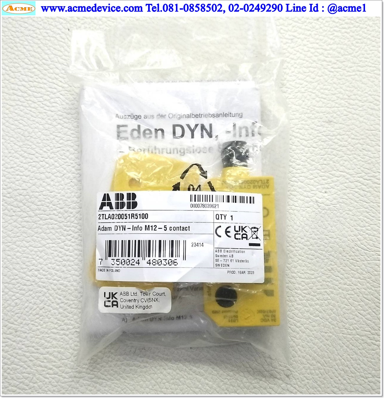 Safety Switch ABB รุ่น Eden รุ่น 2TLA020051R5100, M12, Non - Contact