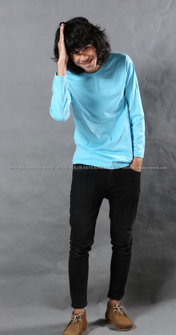 เสื้อยืด สีฟ้าอ่อน คอกลม แขนยาว Size 3XL