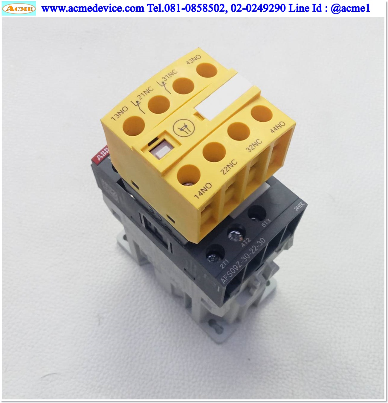 Magnetic Contactor ABB รุ่น AFS09Z-30-22-30, 24Vdc, 25A, 3Pole (คอนเเทคเสริมล็อคกาว)