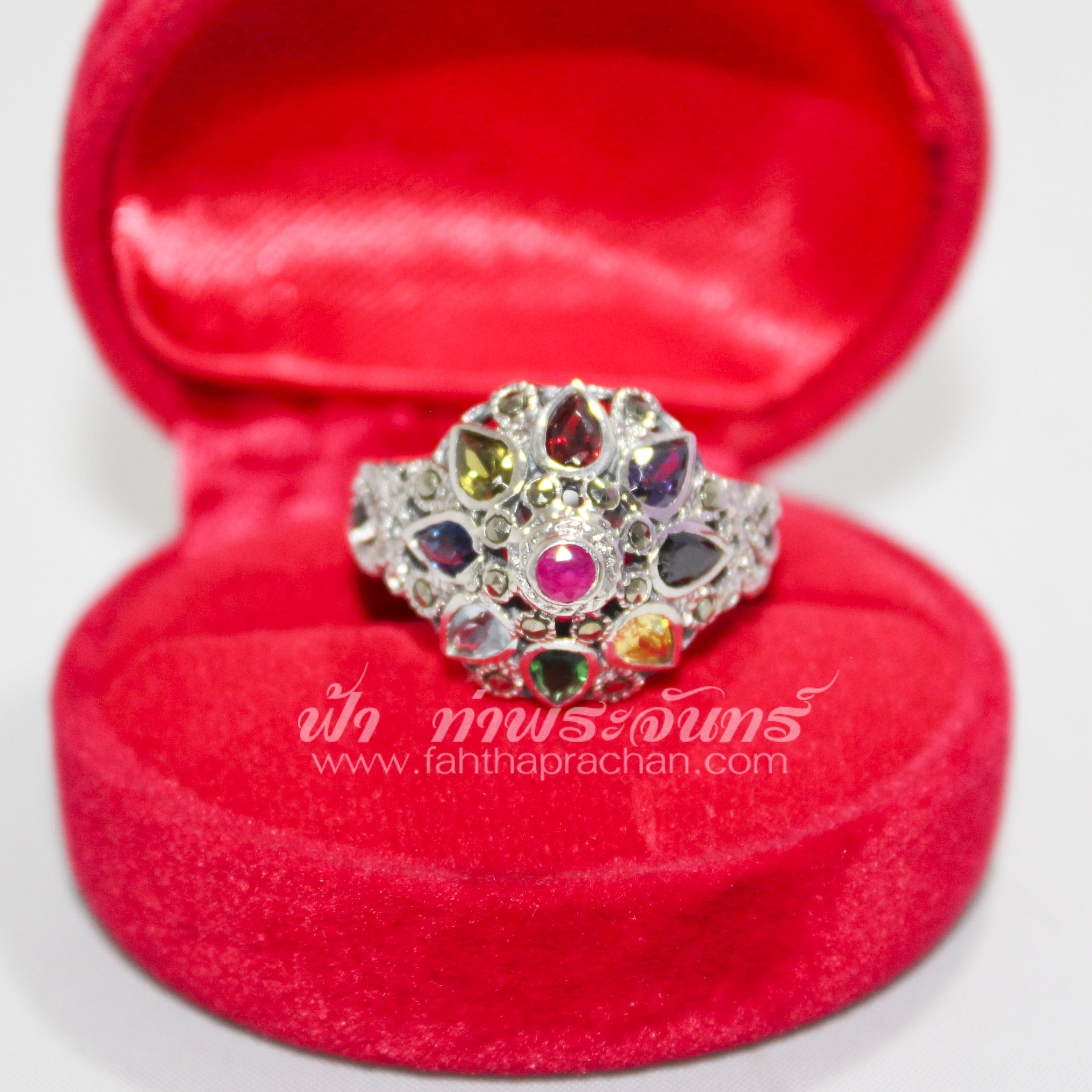 แหวนนพเก้า เงิน ฝังพลอย