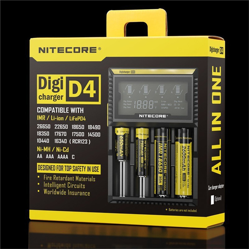ที่ชาร์จแบตเตอรี่ NITECORE D4 Digicharger LCD Display Universal Battery Charger สำหรับแบต 3.7V และ 1.2V ของแท้ 100% Original for 26650 18650 18350 16340 14500 10440 AA AAA