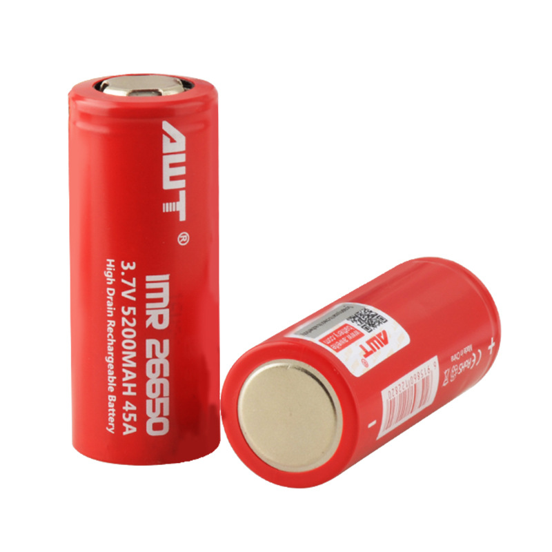 ถ่านชาร์จ แบตเตอรี่ Battery AWT IMR26650 3.7v 5200 mAh หัวแบน แดง Rechargeable เบอร์ 26650 High-Drain 45A (ของแท้ 100%)