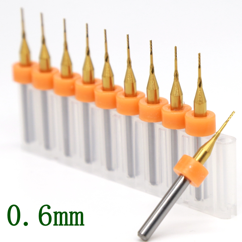 ดอกกัด PCB เคลือบไทเทเนียม 0.6 mm 10 PCS Tungsten Carbide Router Tool, Milling Metal Bushing