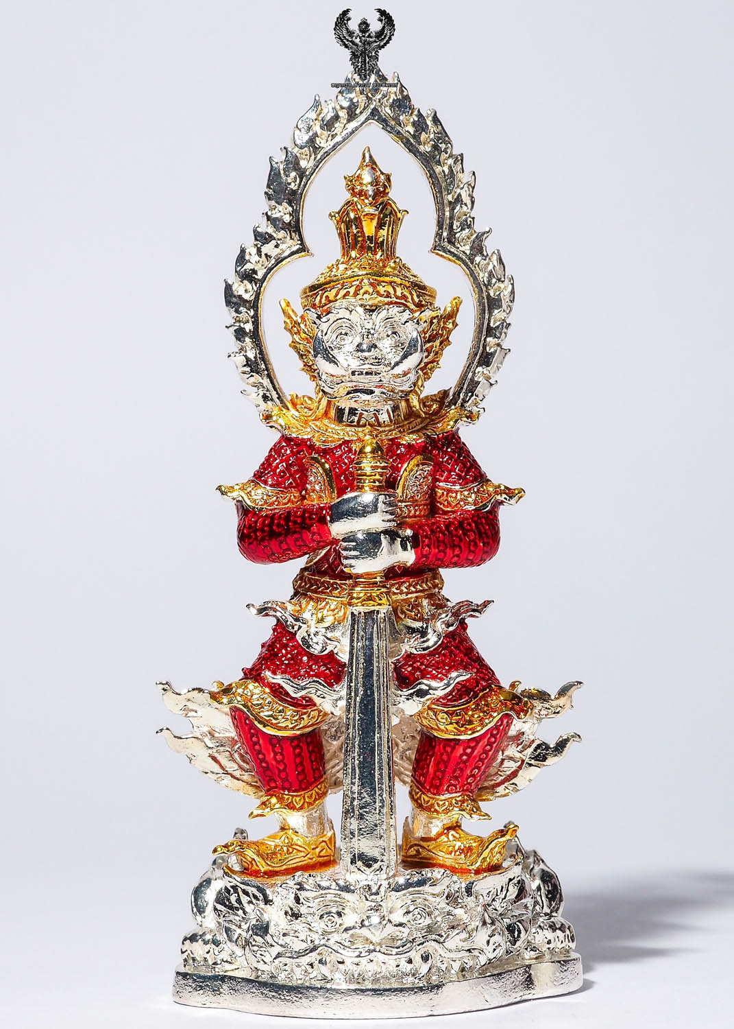 ท้าวเวสสุวรรณ. รุ่น คลังสมบัติ์ เนื้อสัมฤทธ์ชุบเงินลงยาสีแดง