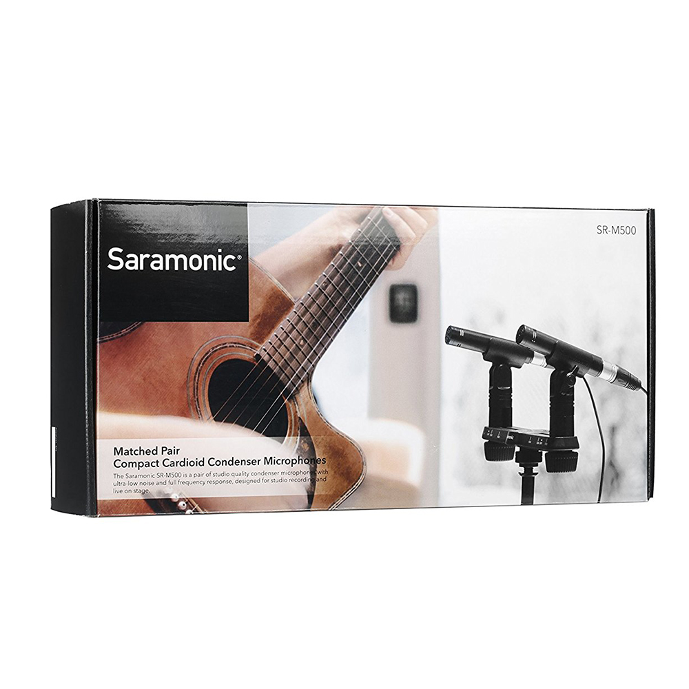 Saramonic SR-M500 Matched Pair of Compact Cardioid Studio Condenser Microphones with Windshields, Mic Clips, and Spacing Bar Mounting Bracket รับประกันศูนย์ไทย 1 ปี