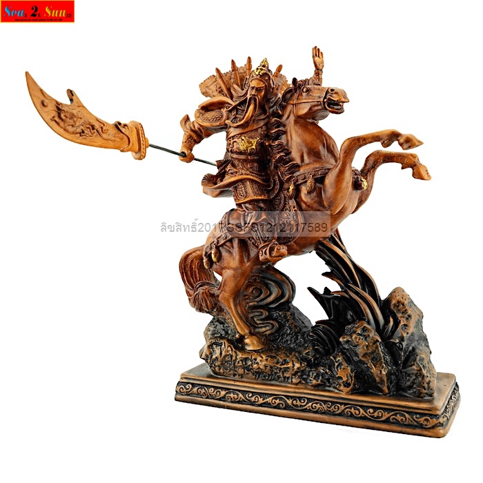 เทพเจ้ากวนอู ทรงม้าศึกเซ็กเธาว์ เรซิ่น สูง12 นิ้ว 1,690 บาท (เรซิ่นลายไม้)
